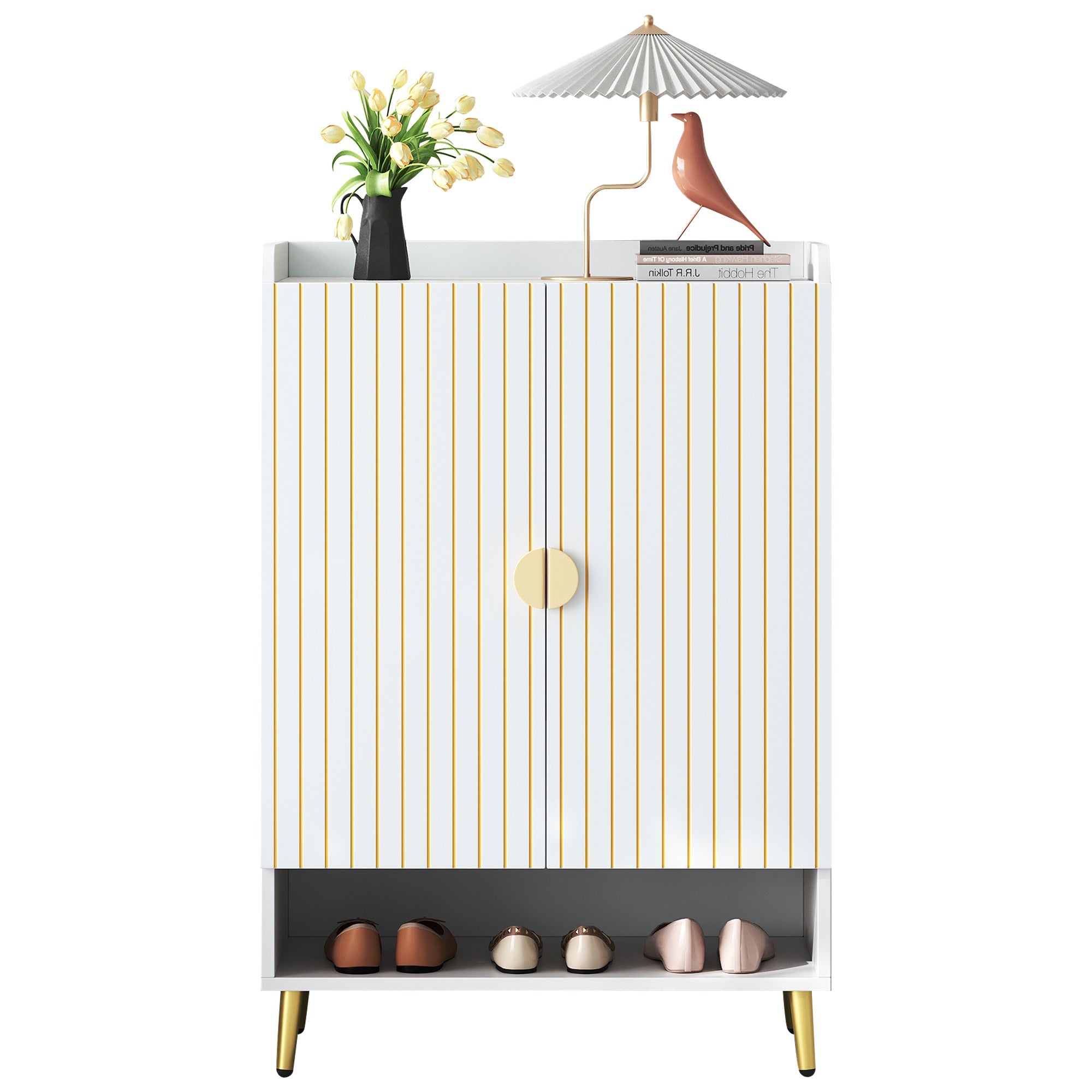Logidon moderne schoenenkast wit MDF met deuren, 3 niveaus