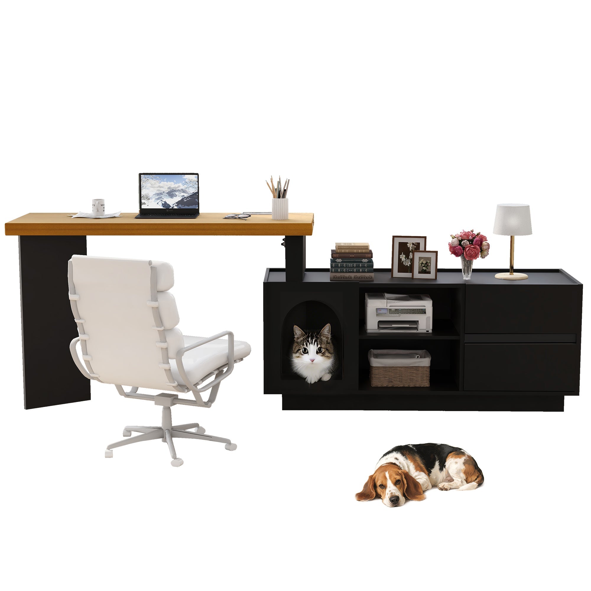 Logidon Hoekbureau met geïntegreerd dierenhok 120x50 cm MDF Zwart