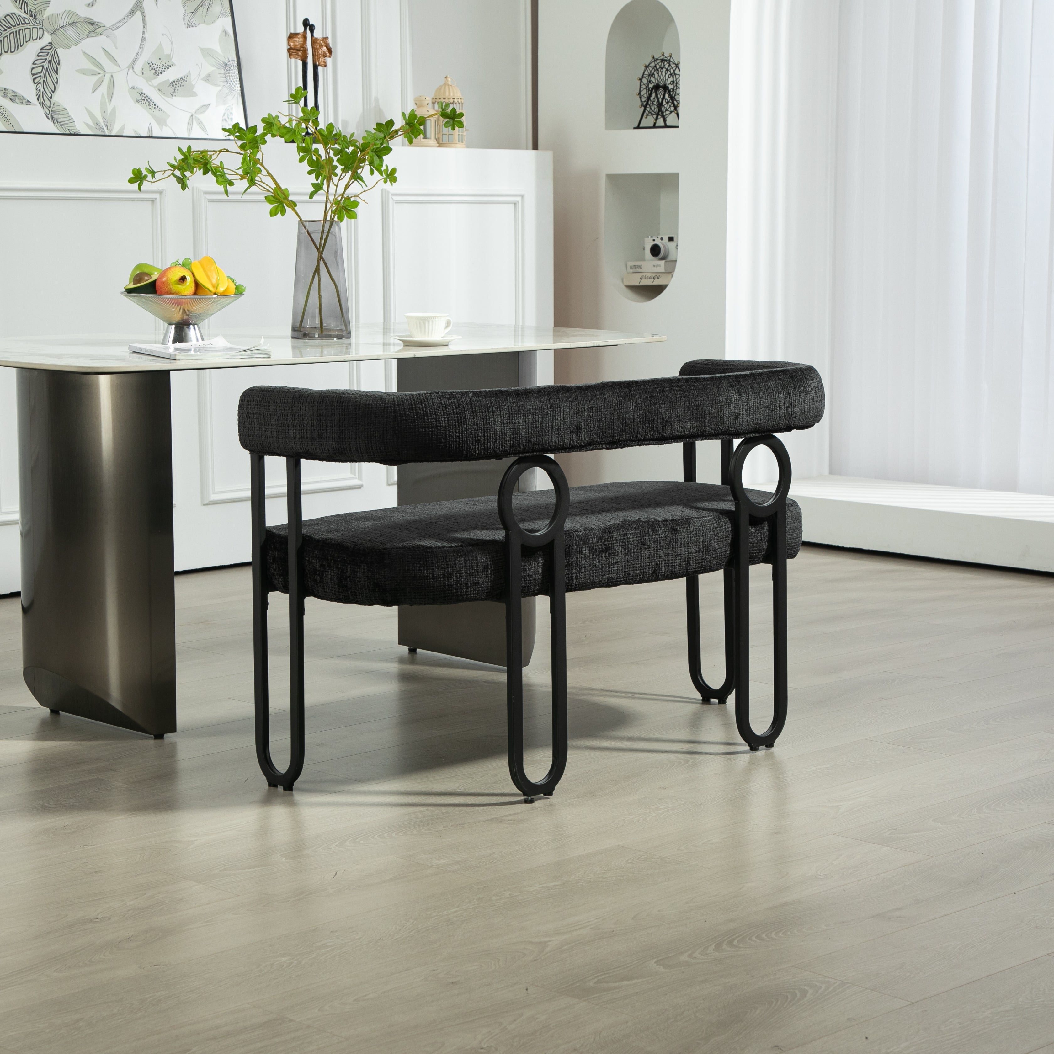 Logidon tweepersoonsslaapbank met ronde rug, zwart chenille