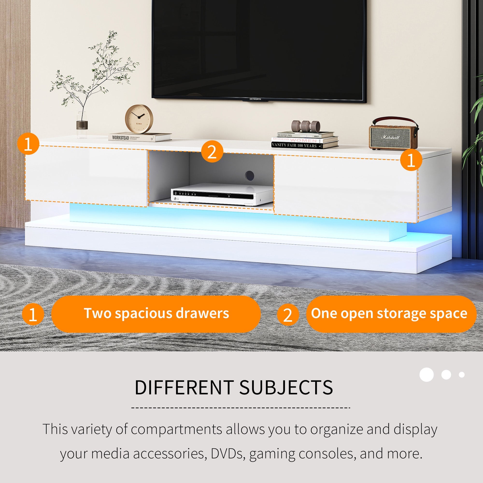 Logidon wit TV-meubel 160 cm met LED-verlichting app bediening
