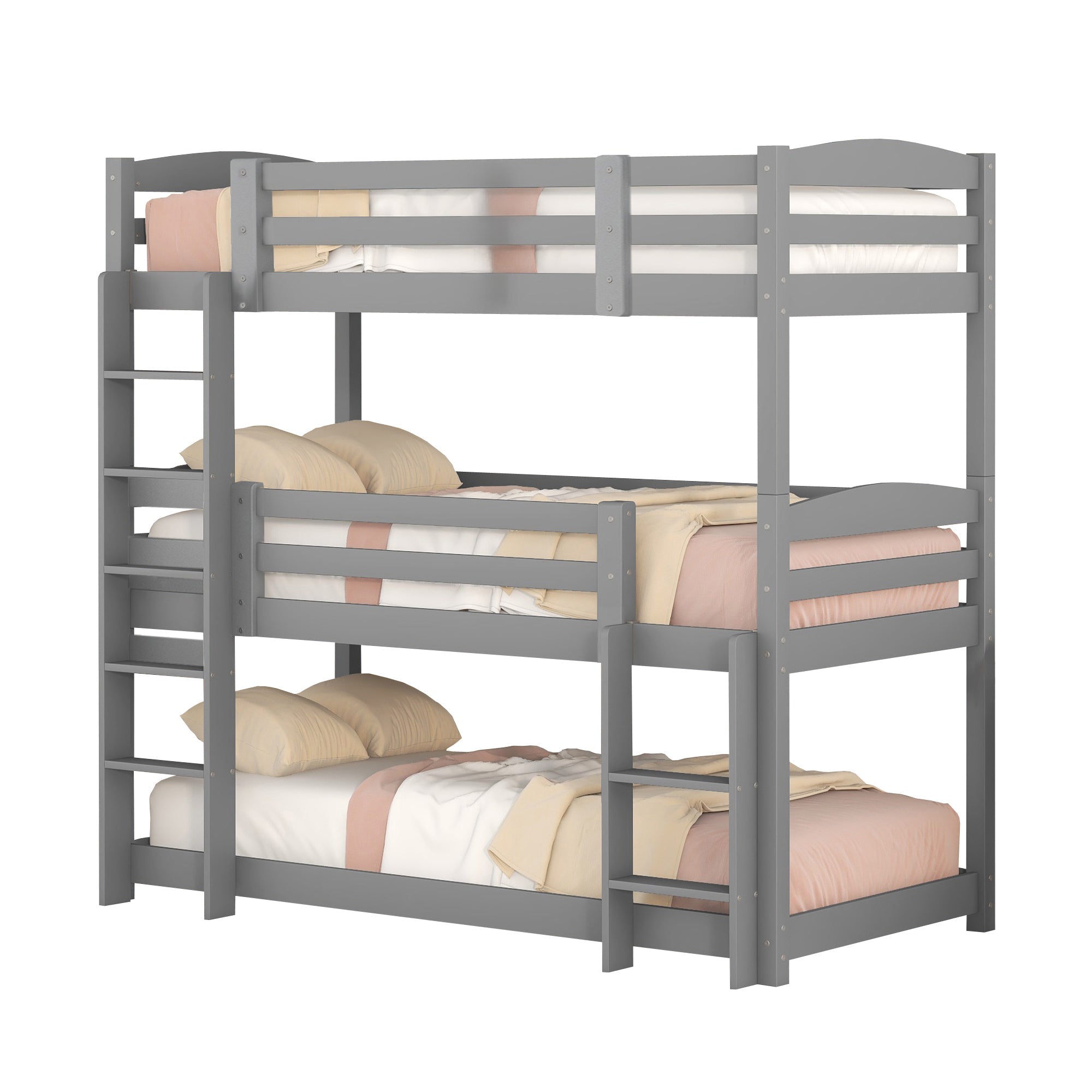 Logidon stapelbed 90x200 grijs hout driepersoonsbed kinderen