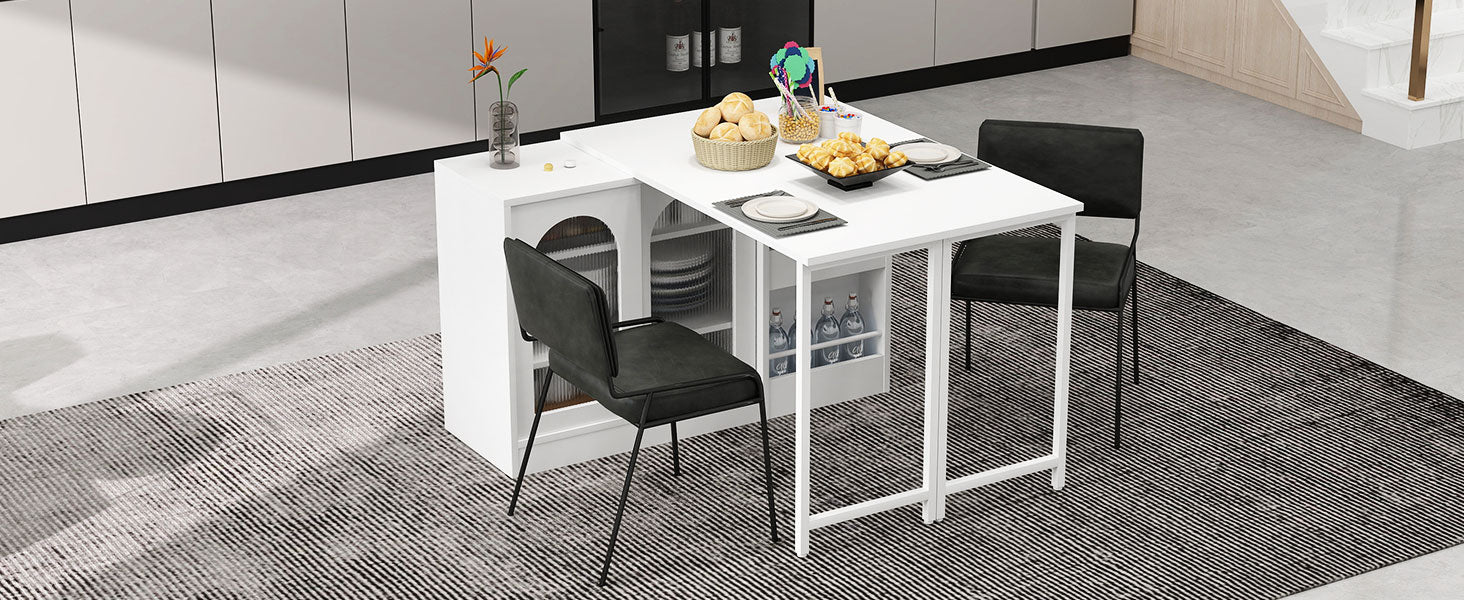 Logidon Moderne Bartafel Wit Uitschuifbaar 360 Graden Draaibaar met Opbergruimte