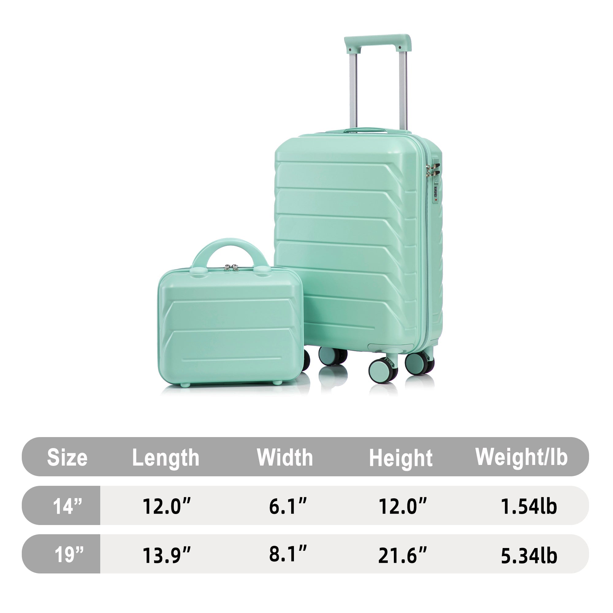 Logidon 14 en 19 inch ABS spinner kofferset mintgroen 2-delig