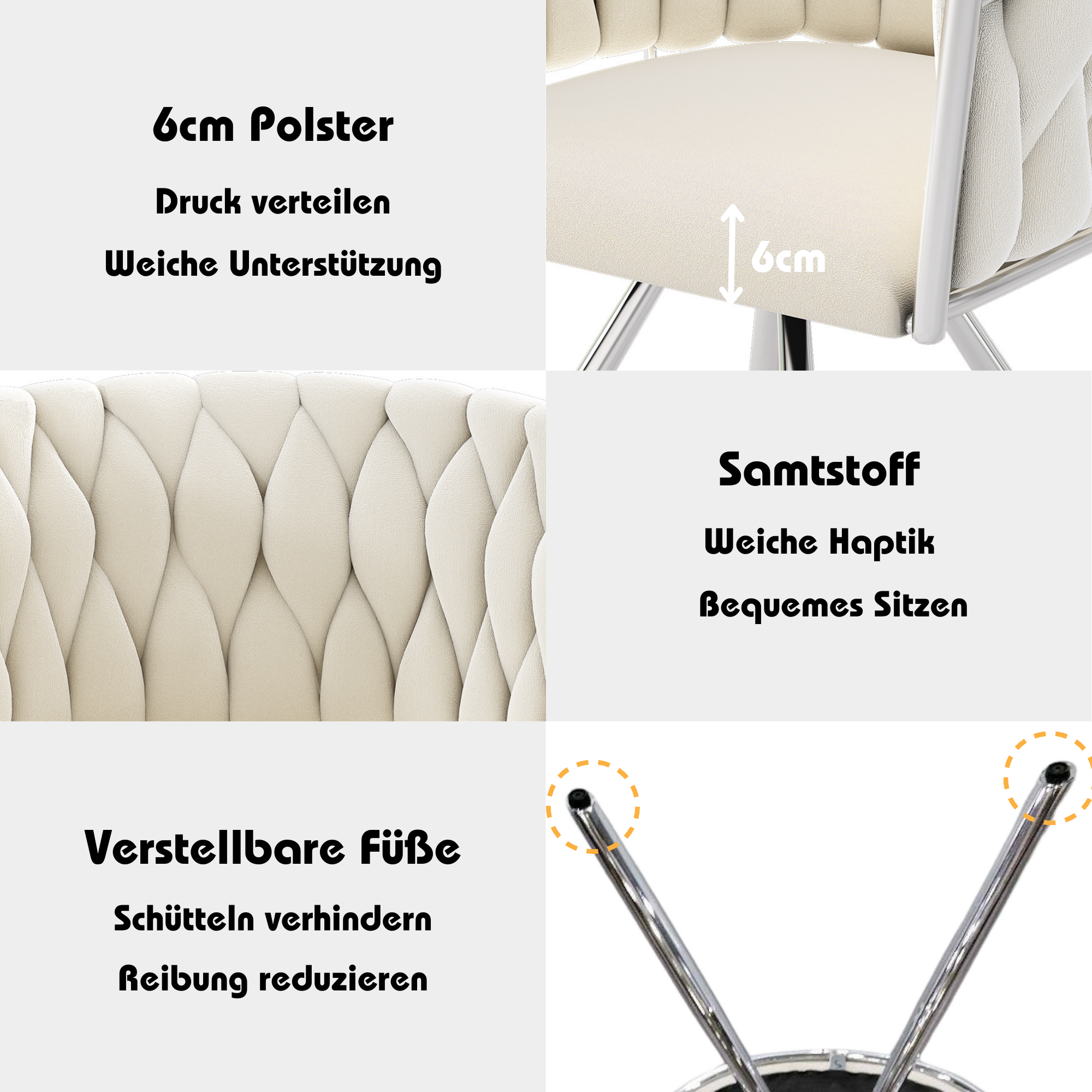Logidon Eetkamerstoel fluweel Draaistoel Metaal Beige Zilver Set van 6