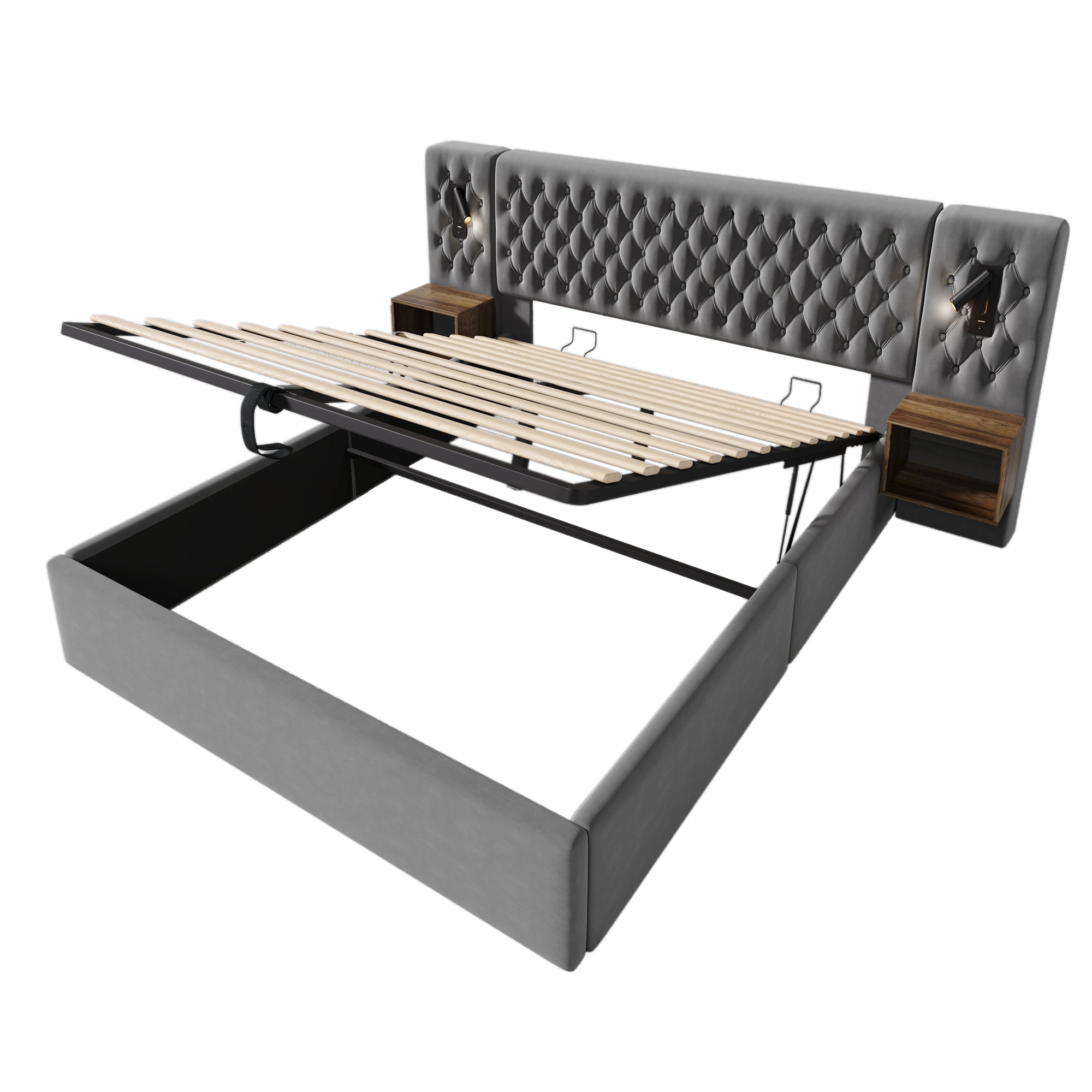 Logidon bed system hydraulic storage bed 160x200 cm gray velvet