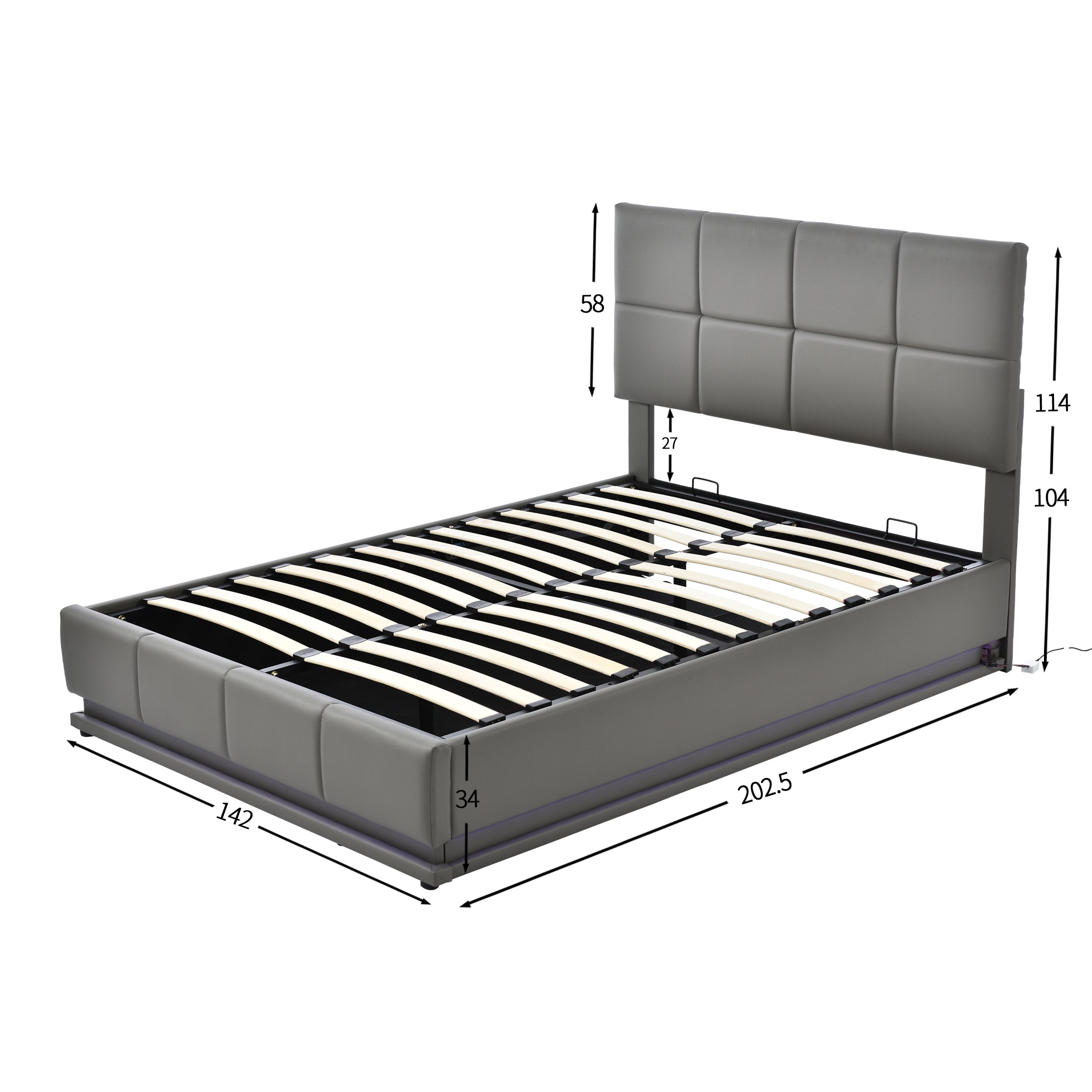 Logidon gestoffeerd bed 140x200 grijs met LED verlichting bedopbergruimte