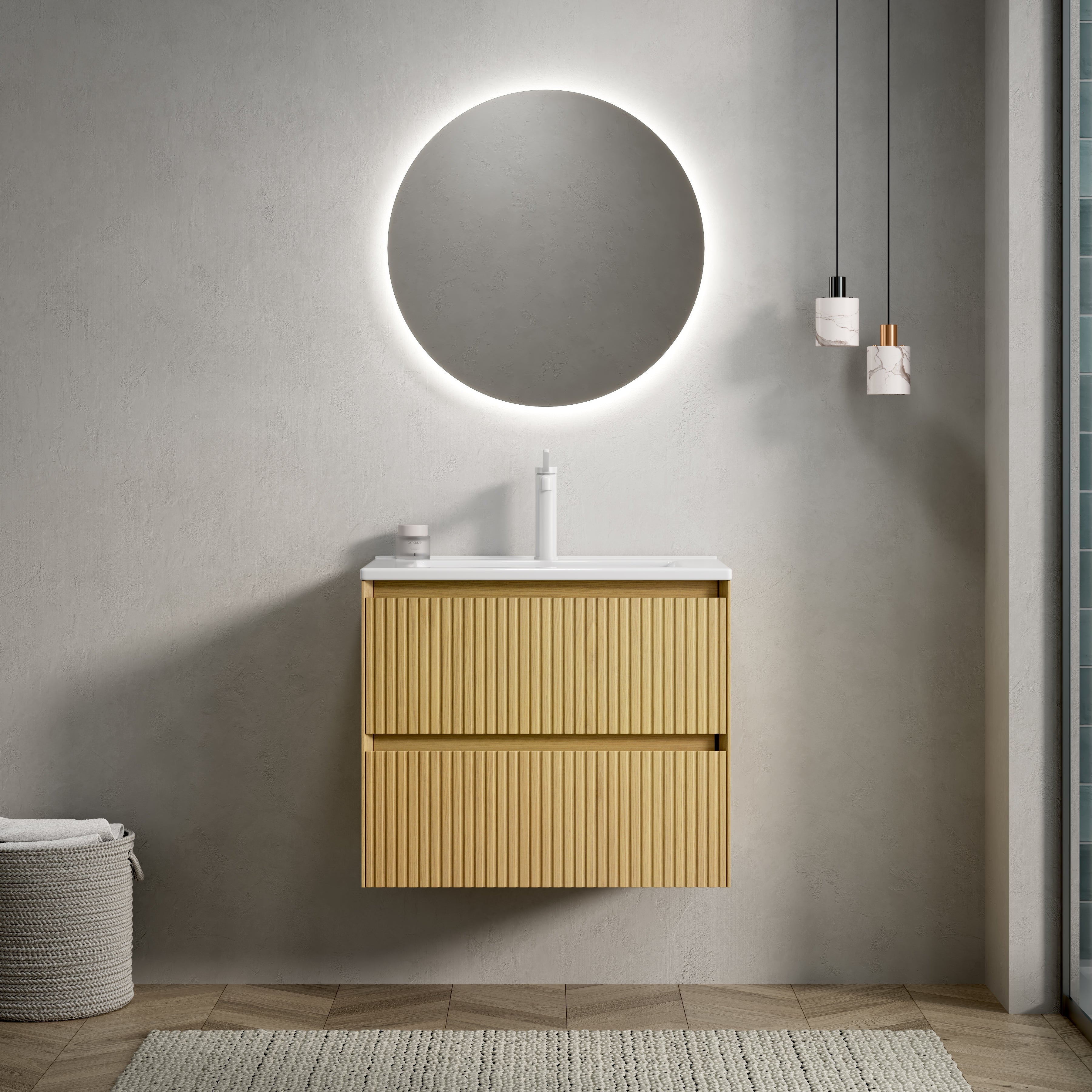 Logidon 61cm Wall Mounted Washbasin Cabinet With 2 Drawers Ceramic