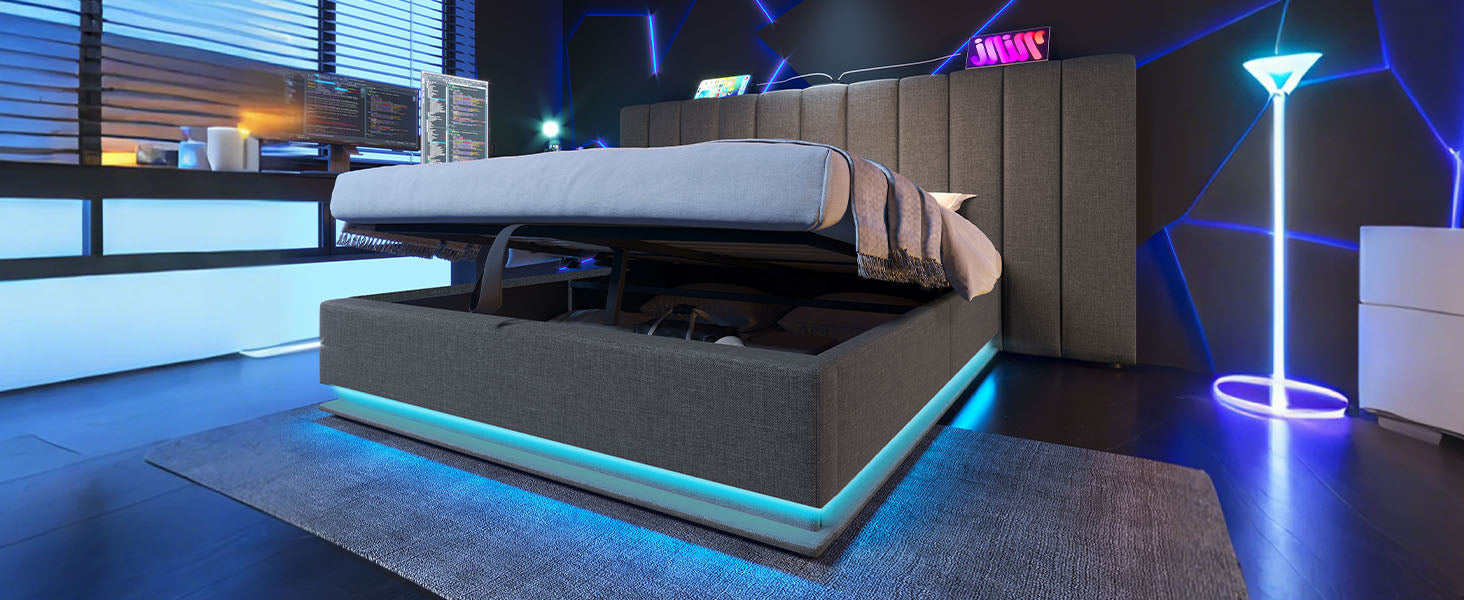 Logidon gestoffeerd bed 160x200 grijs met opbergruimte LED app bediening