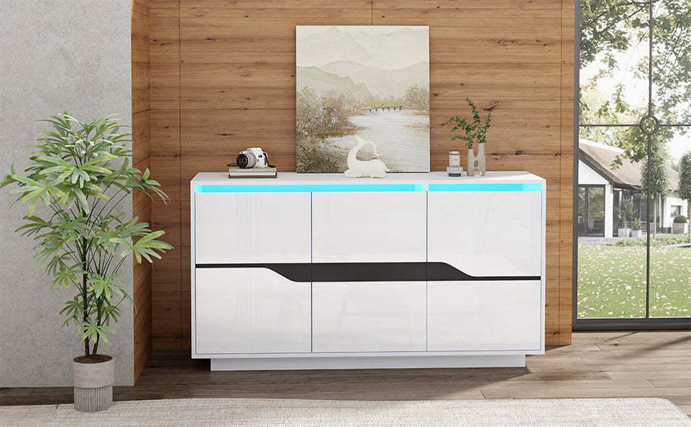 Logidon Sideboard 140x40x76 Cm White Black With 3 Doors LED