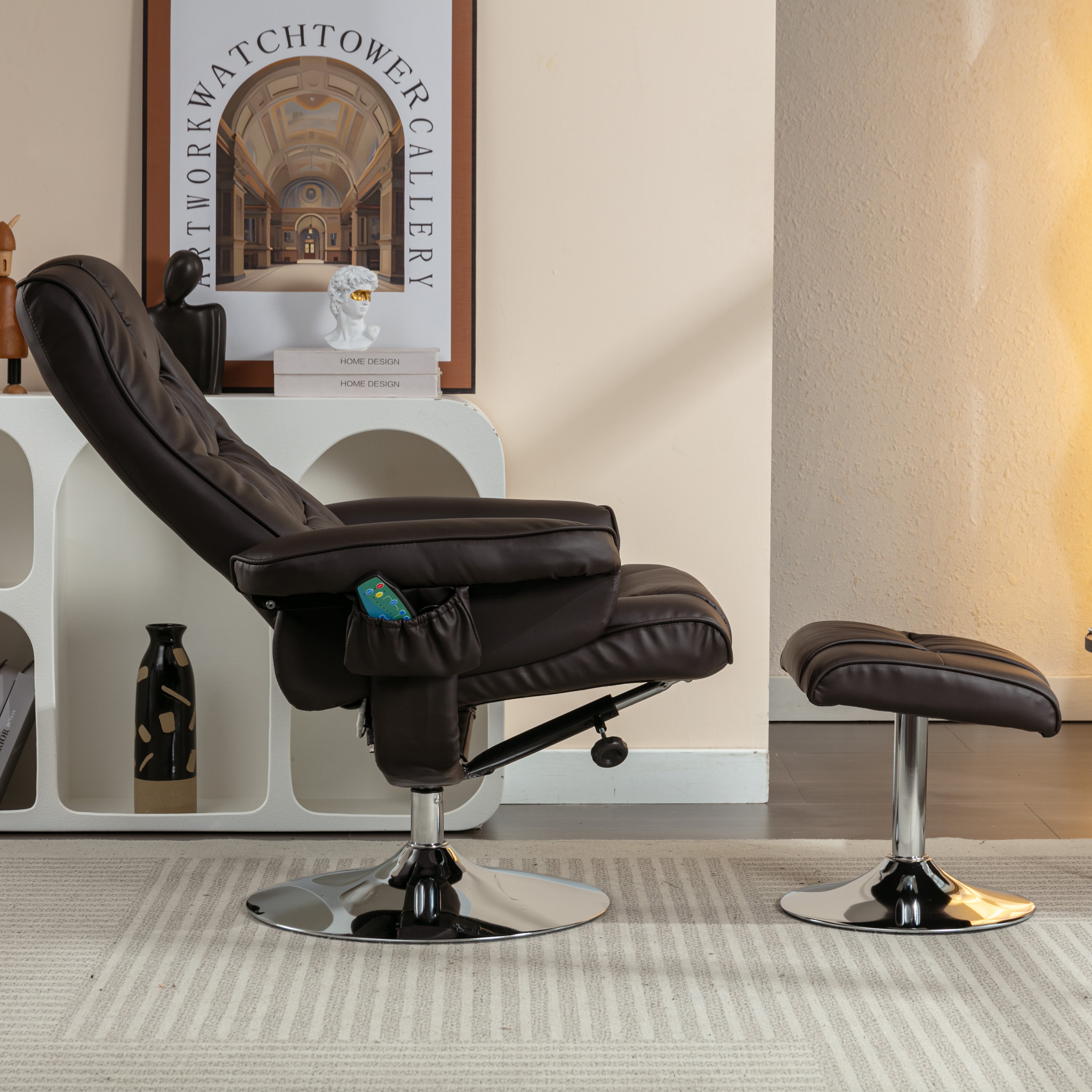 Logidon PU kunstleer massage relaxstoel met voetenbank bruin