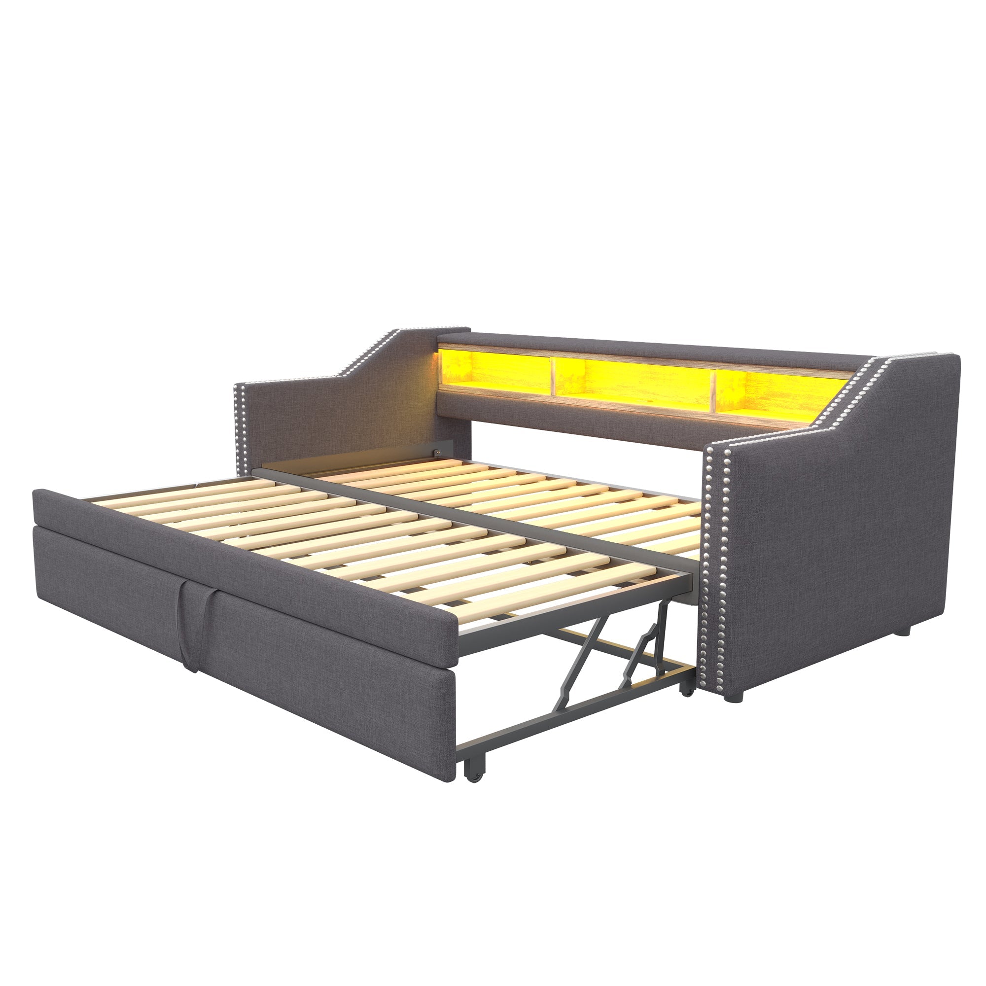 Logidon uitschuifbare slaapbank 90/180x190 cm donkergrijs LED USB