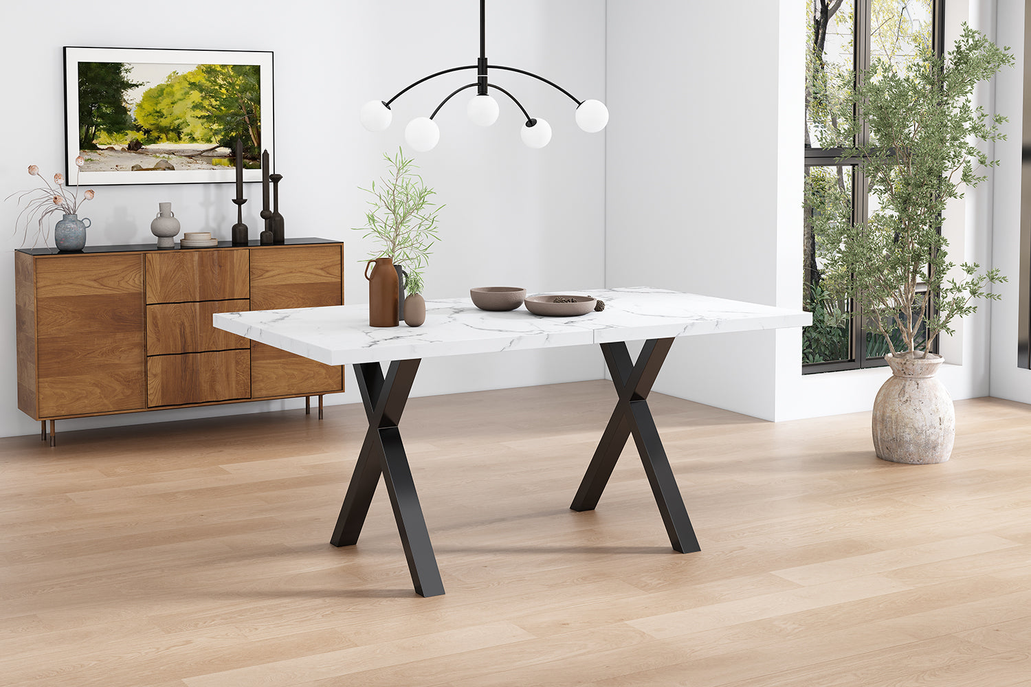 Logidon eettafel kruispoten marmerlook zwart wit 140x80x76 cm