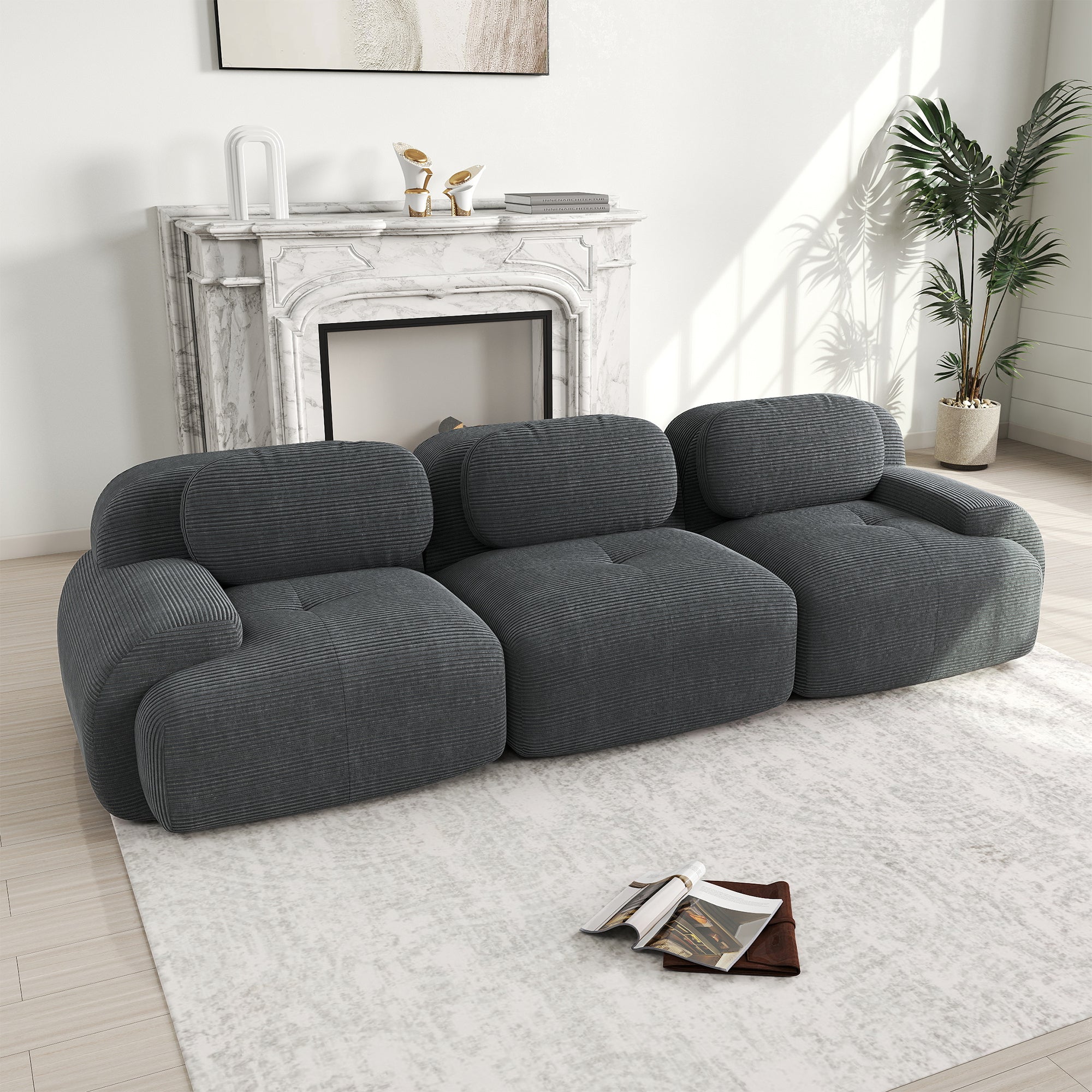 Logidon 3-zitsbank grijs fluweelfluweel - modulair, antislip