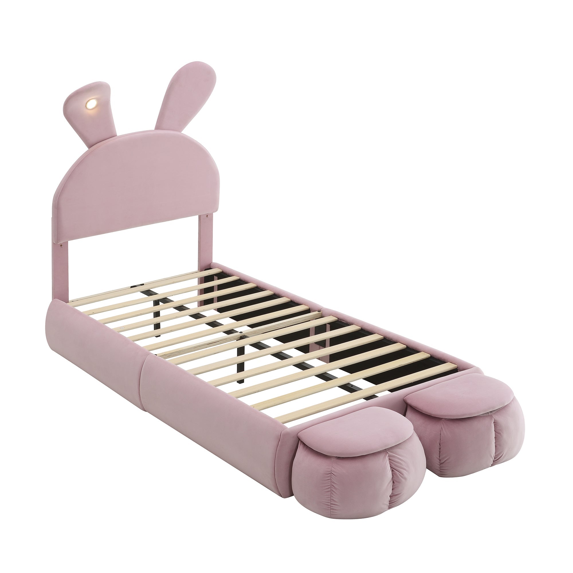 Logidon Upholstered Bed Rabbit Ears Pink 90x200 cm With Adjustable Brightness
