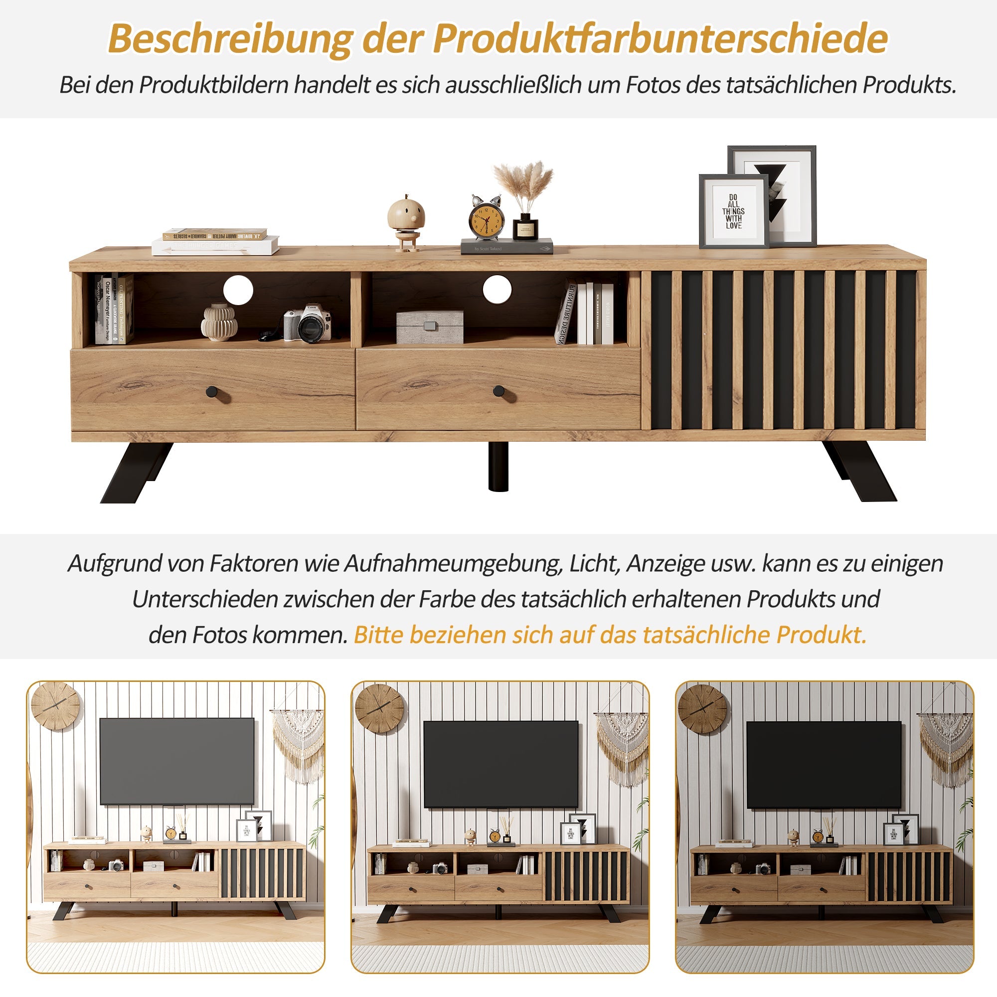 Logidon TV-meubel 150 x 38 x 44 cm natuurlijke houtlook 2 lades