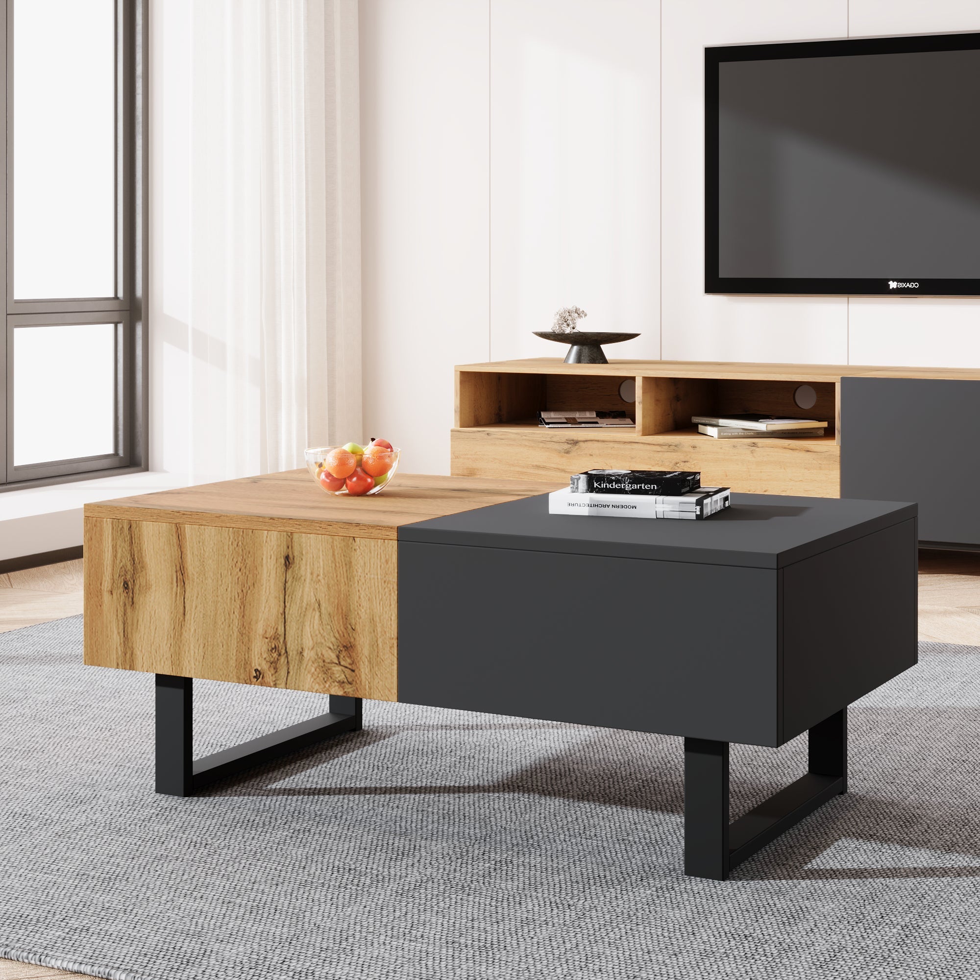 Logidon Salontafel met verschuifbare opbergruimte 155x55x22 cm