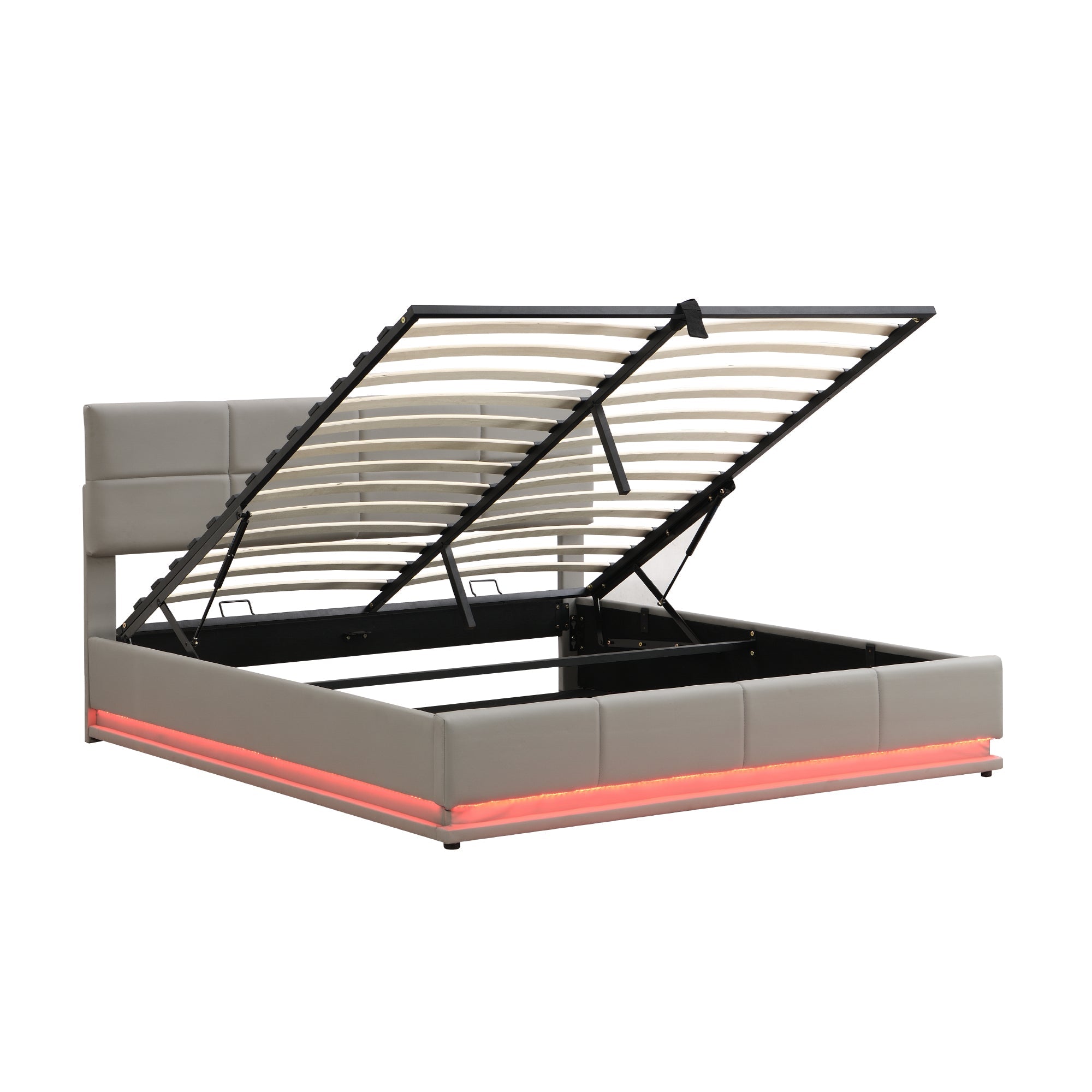 Logidon gestoffeerd bed 180x200 cm LED verlichting hydraulische bedbox cementgrijs