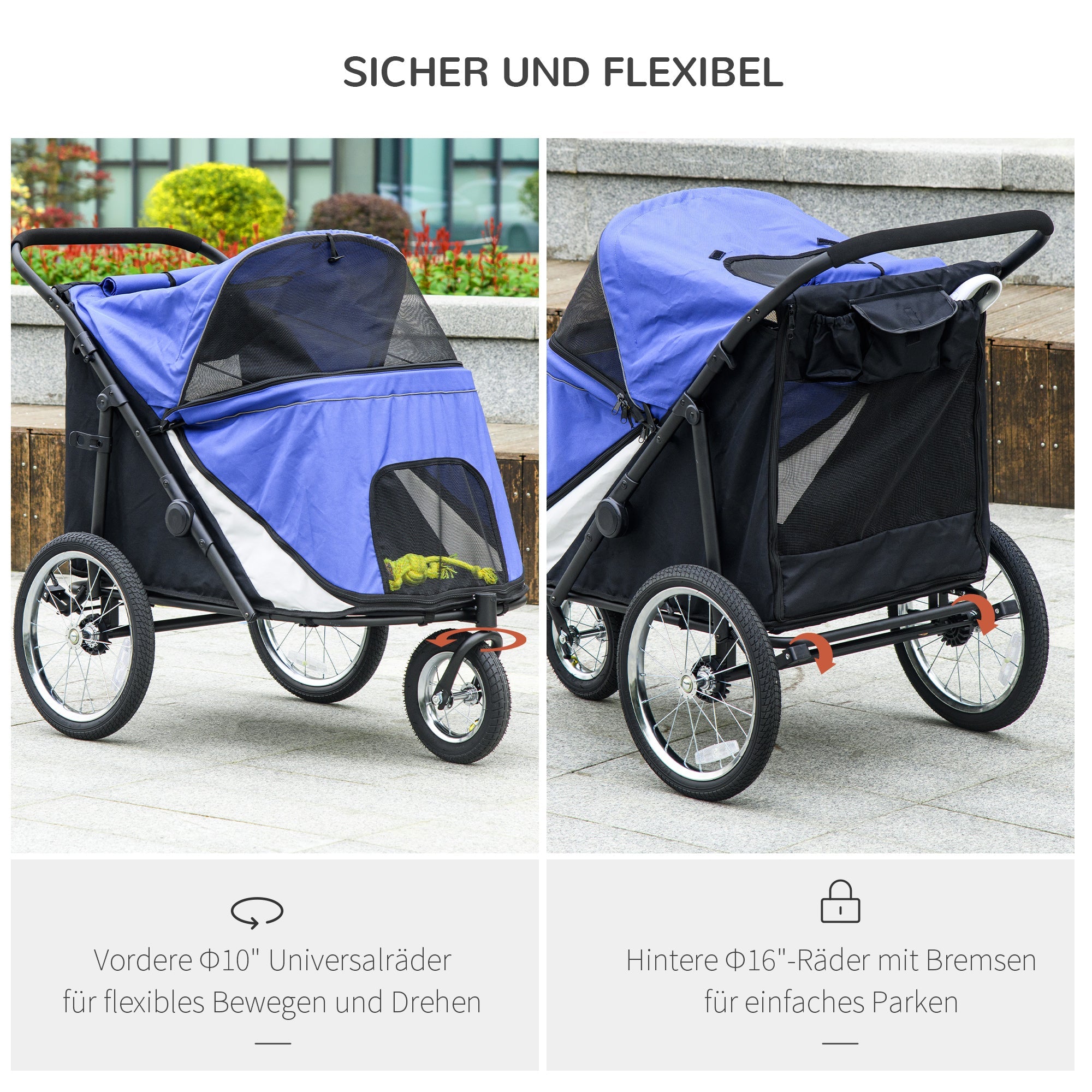 Logidon opvouwbare hondenbuggy blauw met gaasraam tot 30 kg