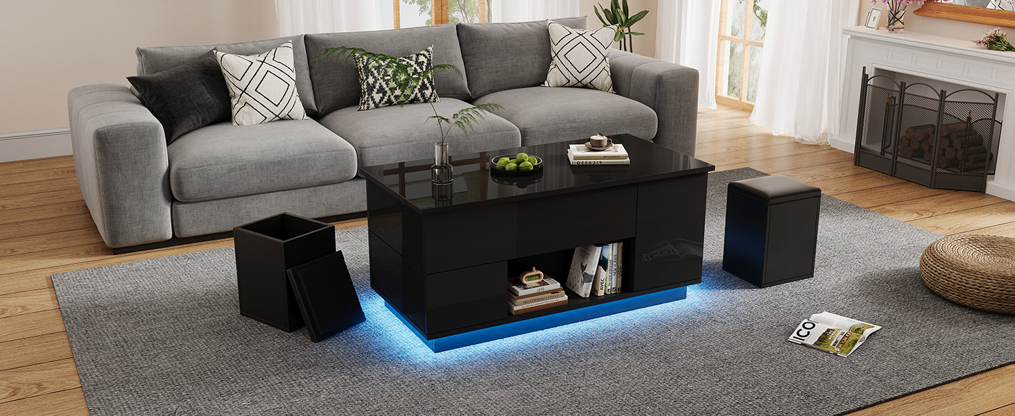 Logidon 4-in-1 in hoogte verstelbare salontafel zwart 100x50x45 cm LED