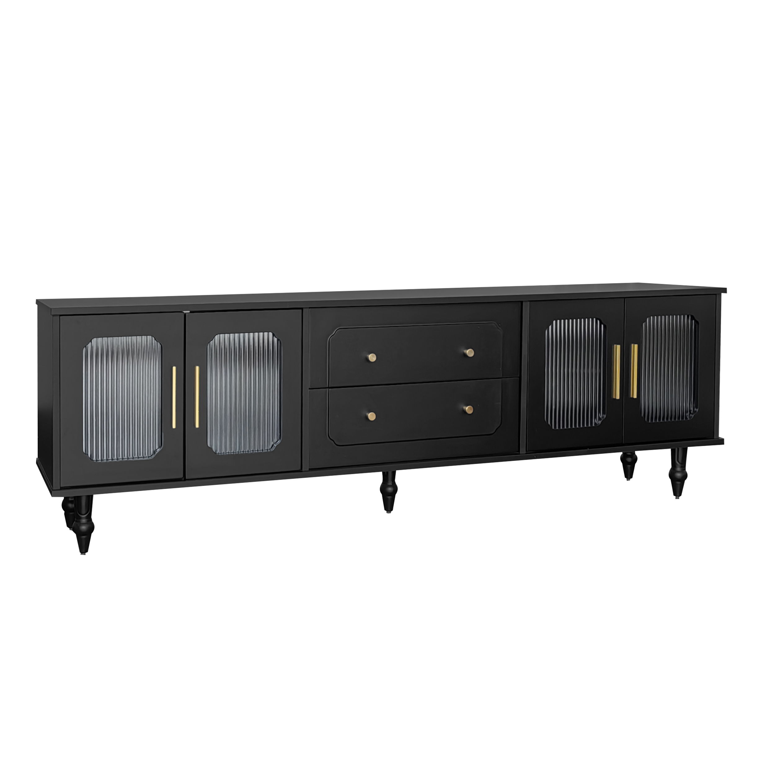 Logidon Lowboard Black with Golden Handles and Glass Doors