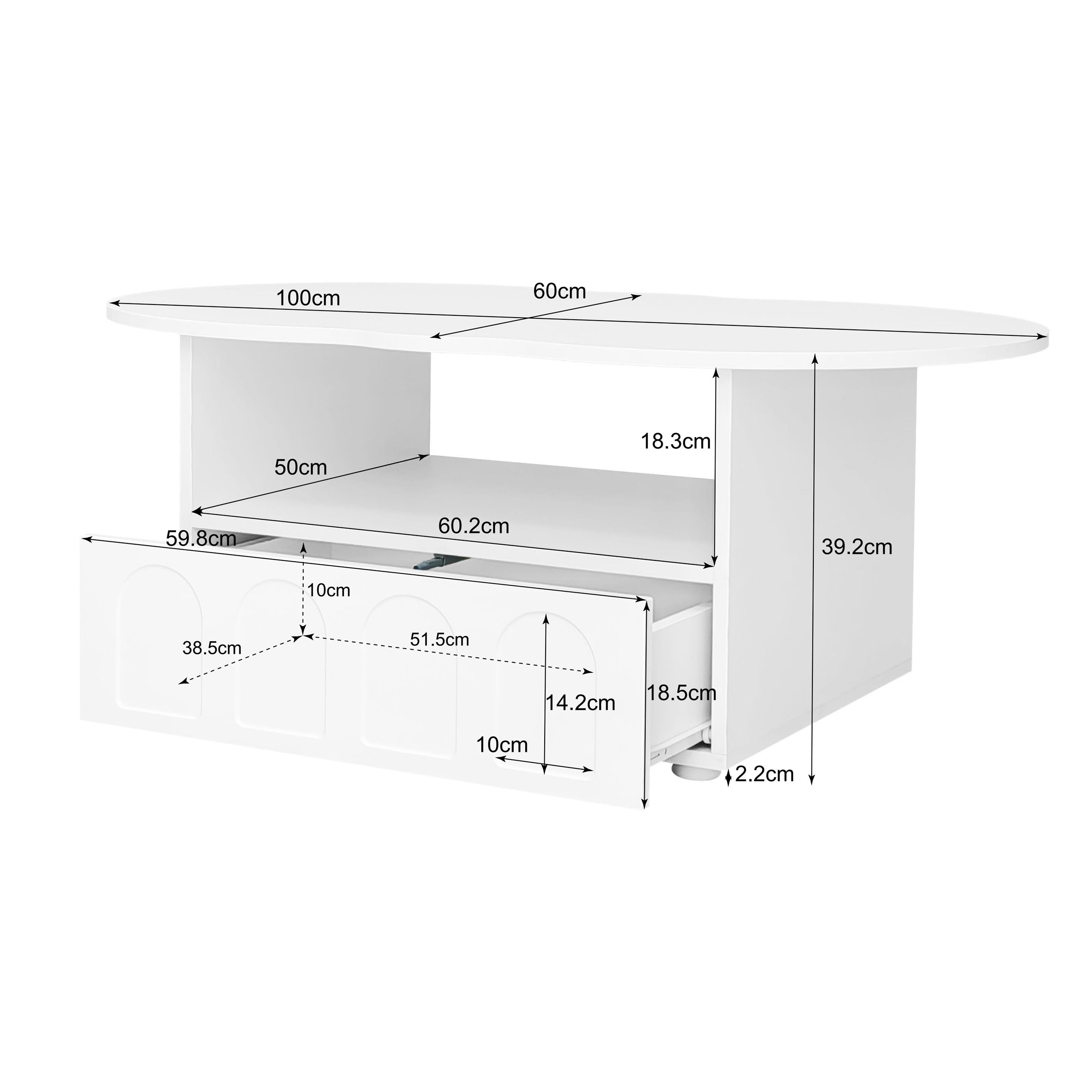 Logidon wolkvormige salontafel wit met lades en plank