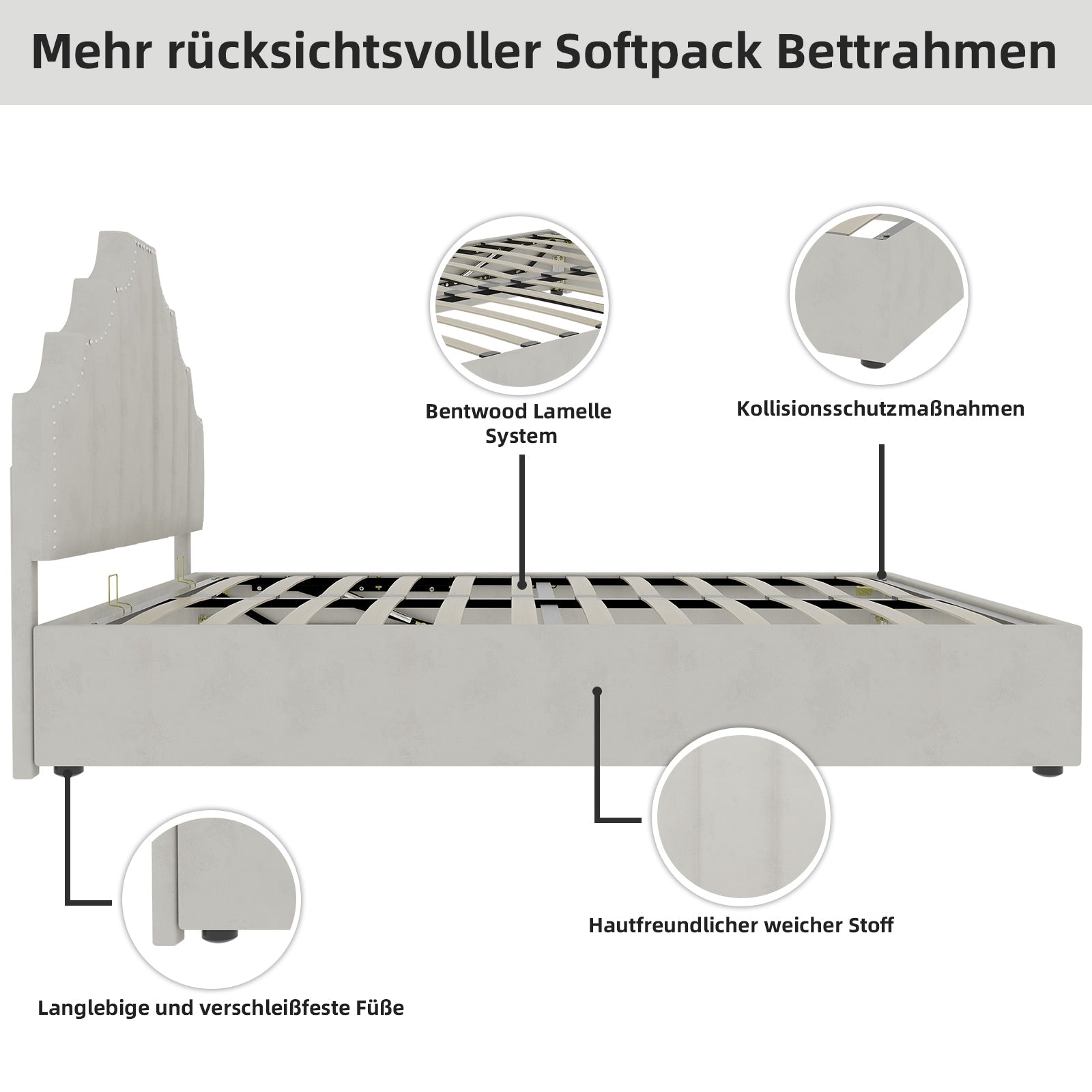 Logidon 160x200 cm stoffen bed beige hoofdbord met hydrauliek