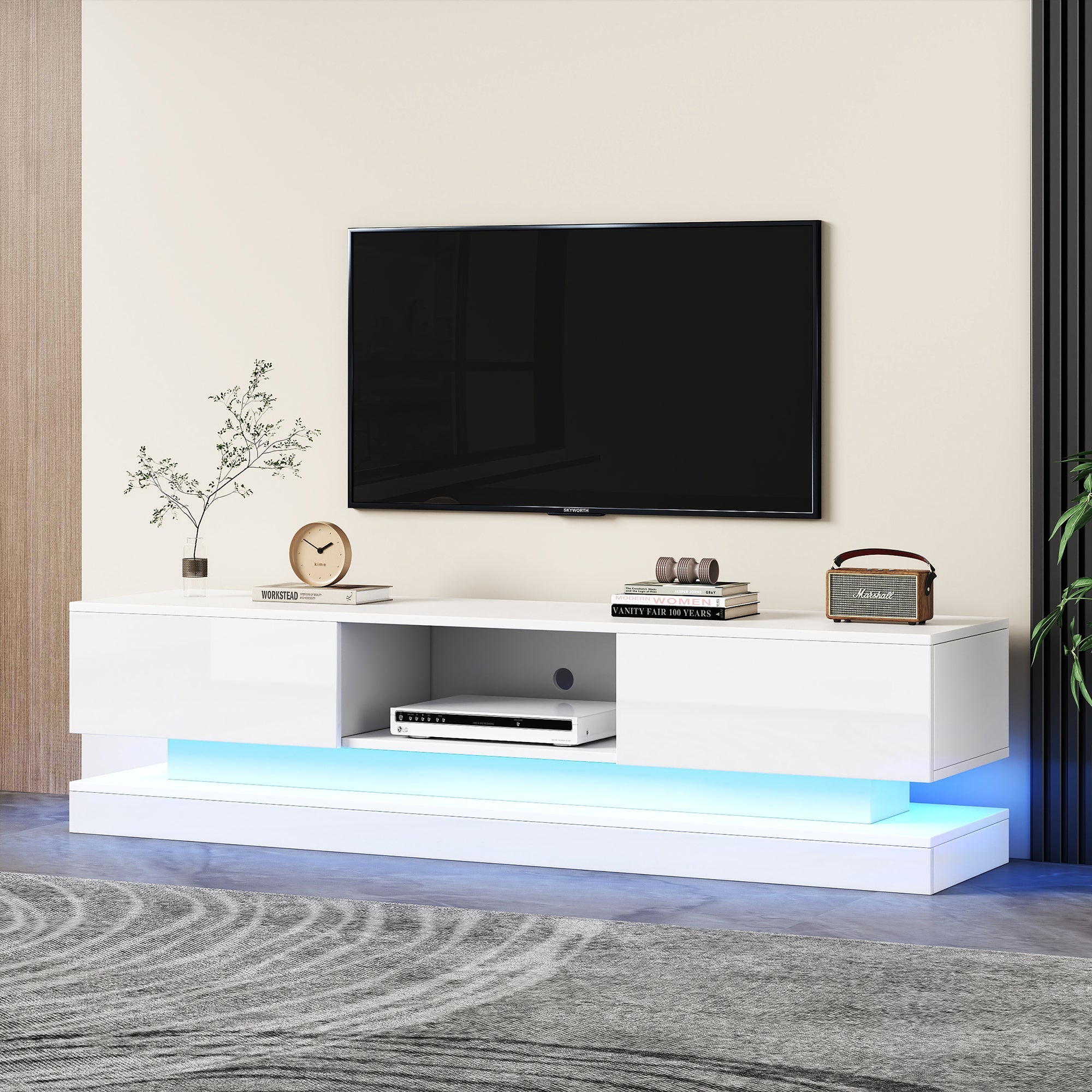 Logidon wit TV-meubel 160 cm met LED-verlichting app bediening