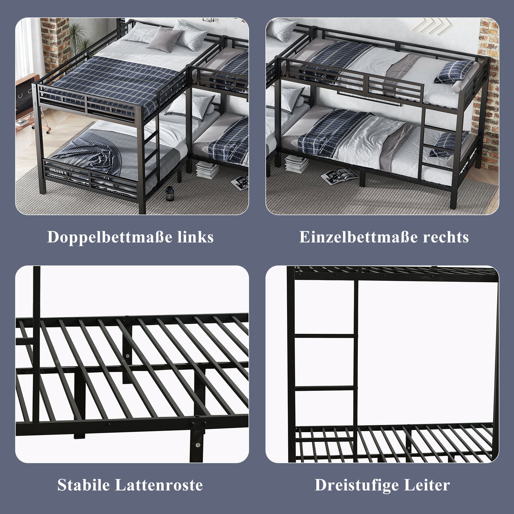 Logidon Stapelbed Metaal Zwart 90x200/140x200 Drietrapsladder