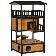 Logidon kattenhuis van dennenhout geel 75,5x75x137 cm 4 niveaus, trappen