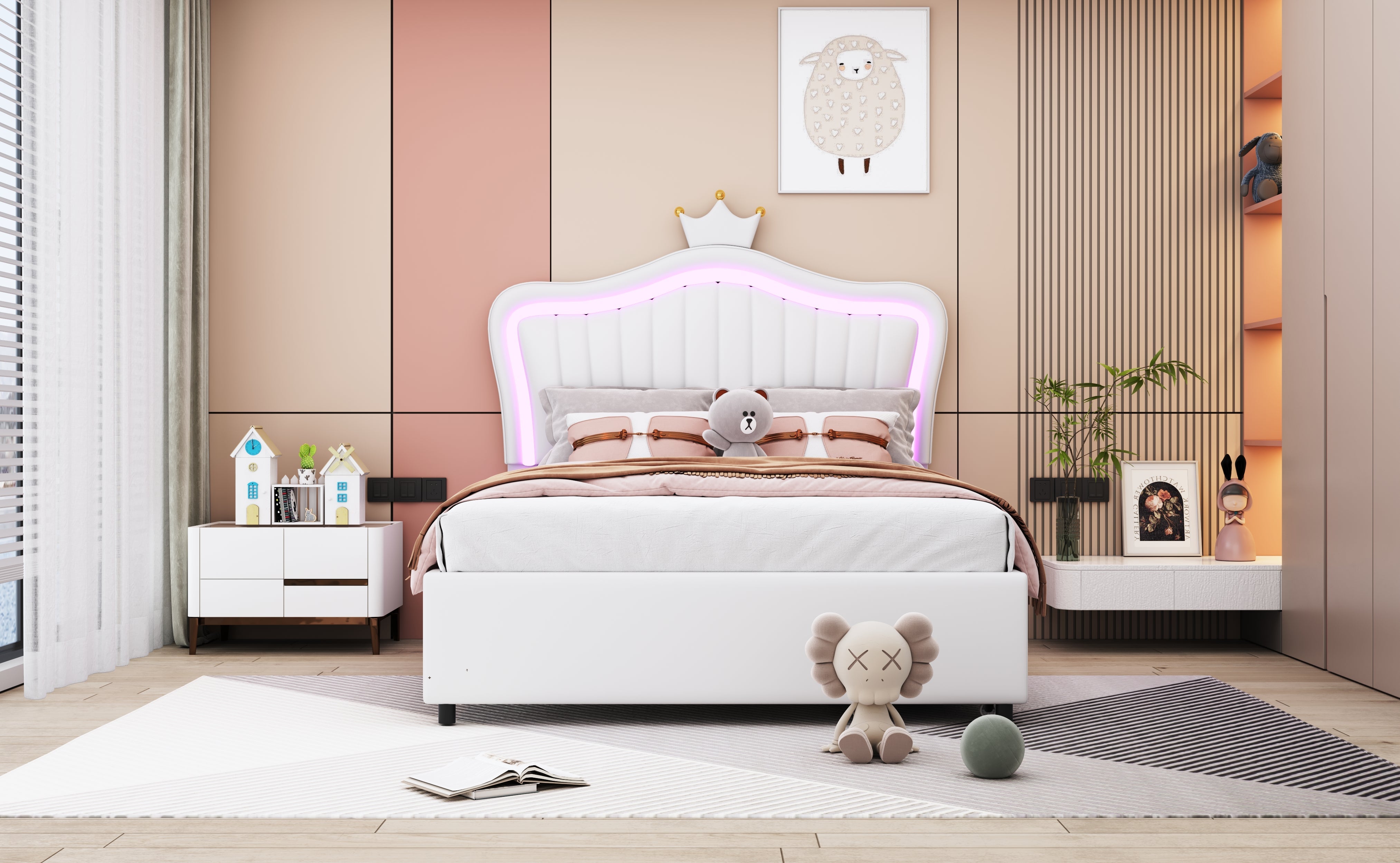 Logidon kinderbed 90x200 wit kroonbedframe LED opbergruimte