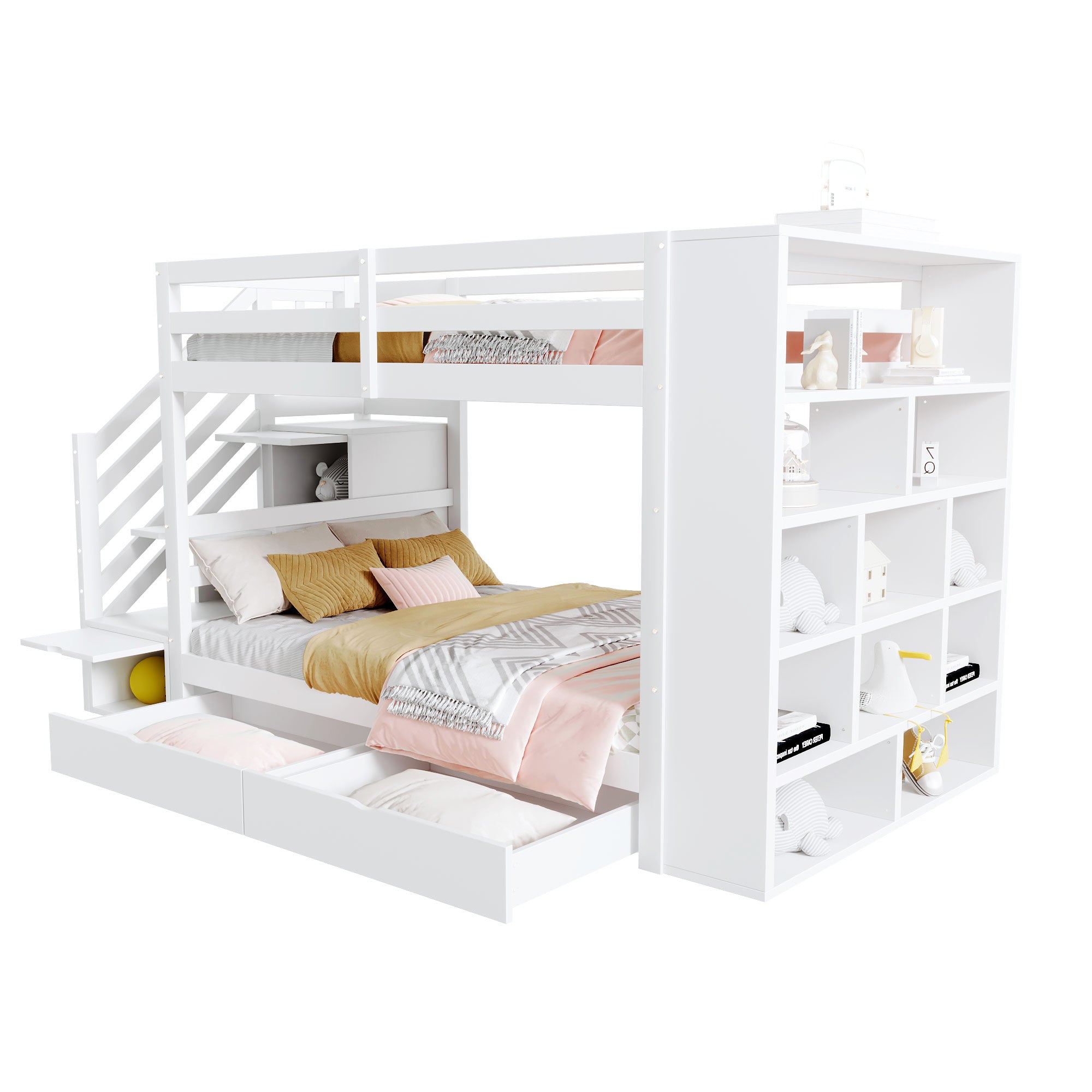 Logidon stapelbed 90x200 cm met veiligheidstrap en opbergruimte wit