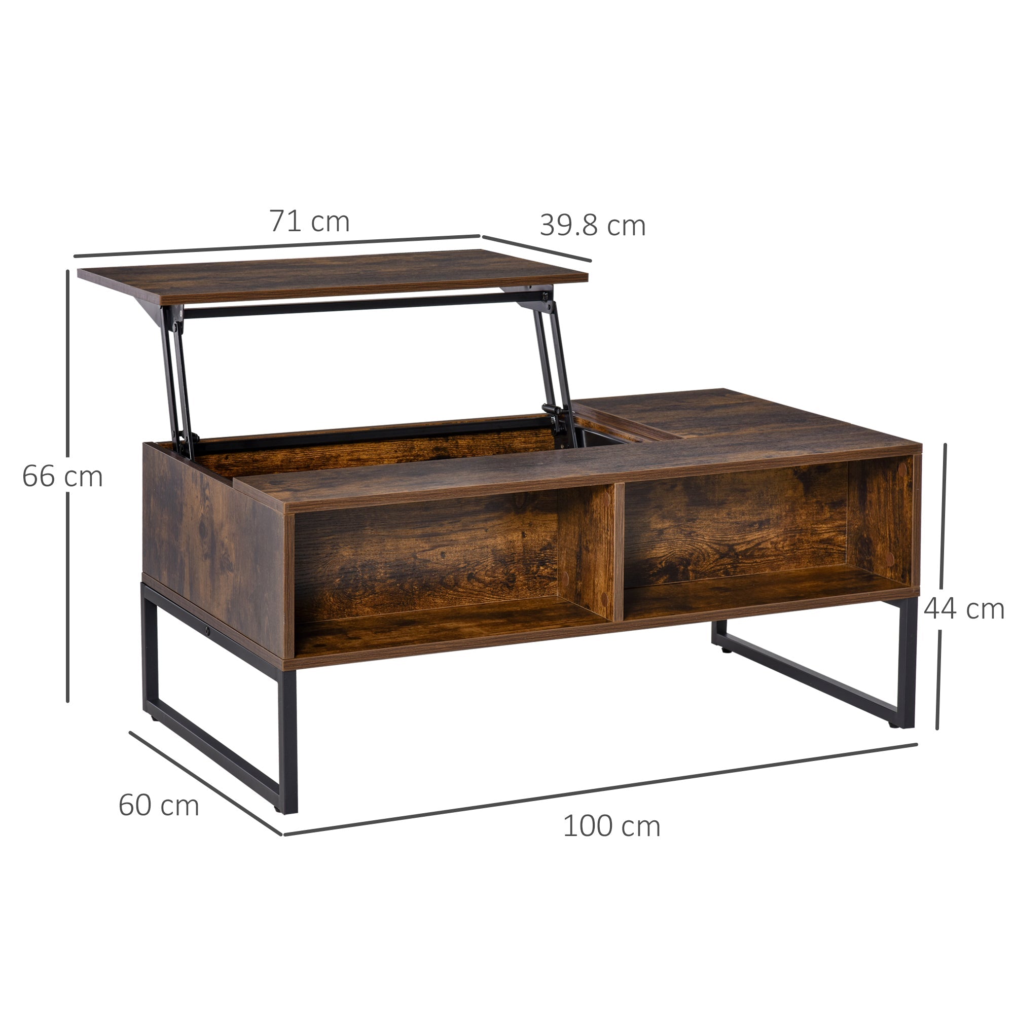 Logidon In hoogte verstelbare salontafel Lift-Top bruin 100x60x44 cm