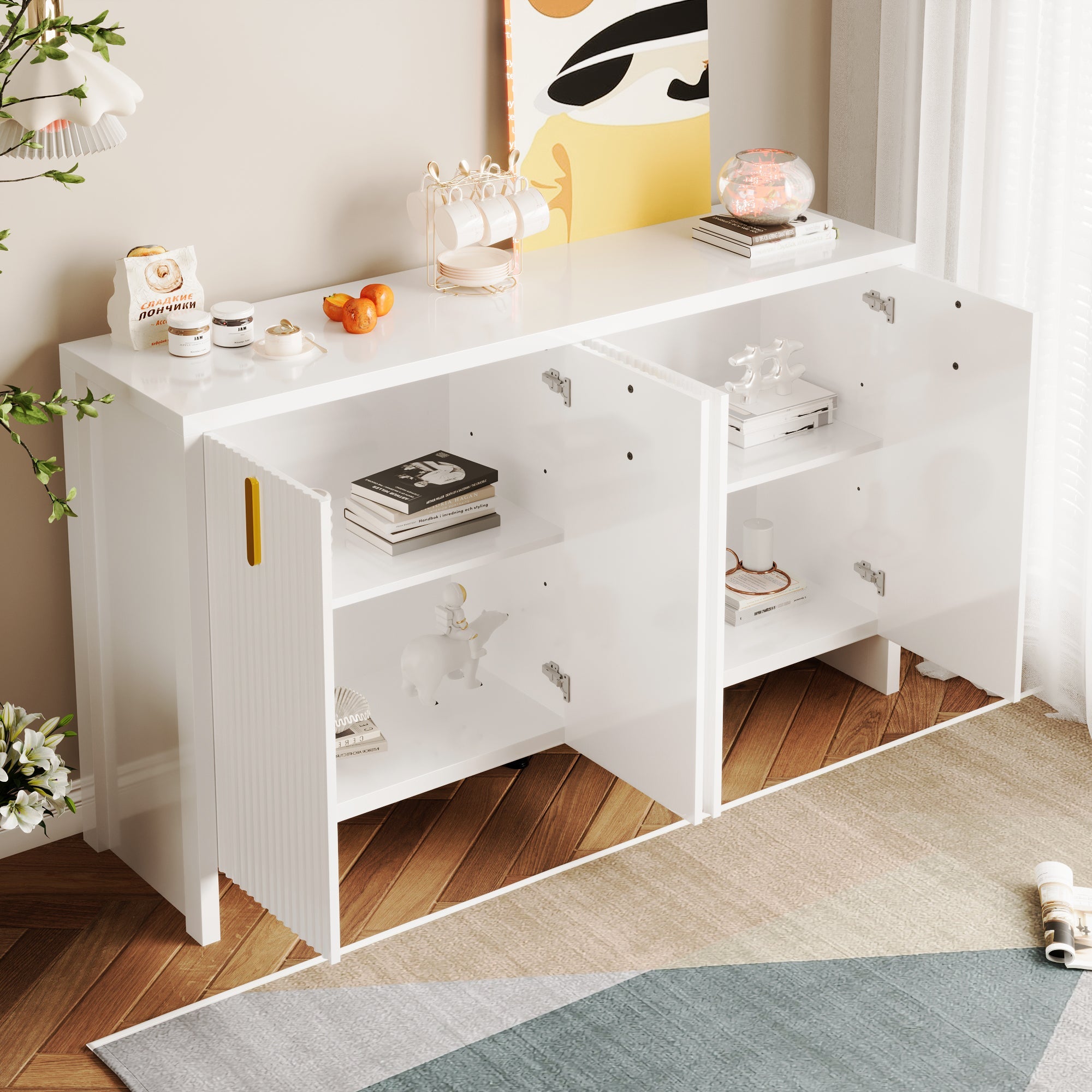 Logidon wit dressoir met gouden handgrepen en verstelbare planken