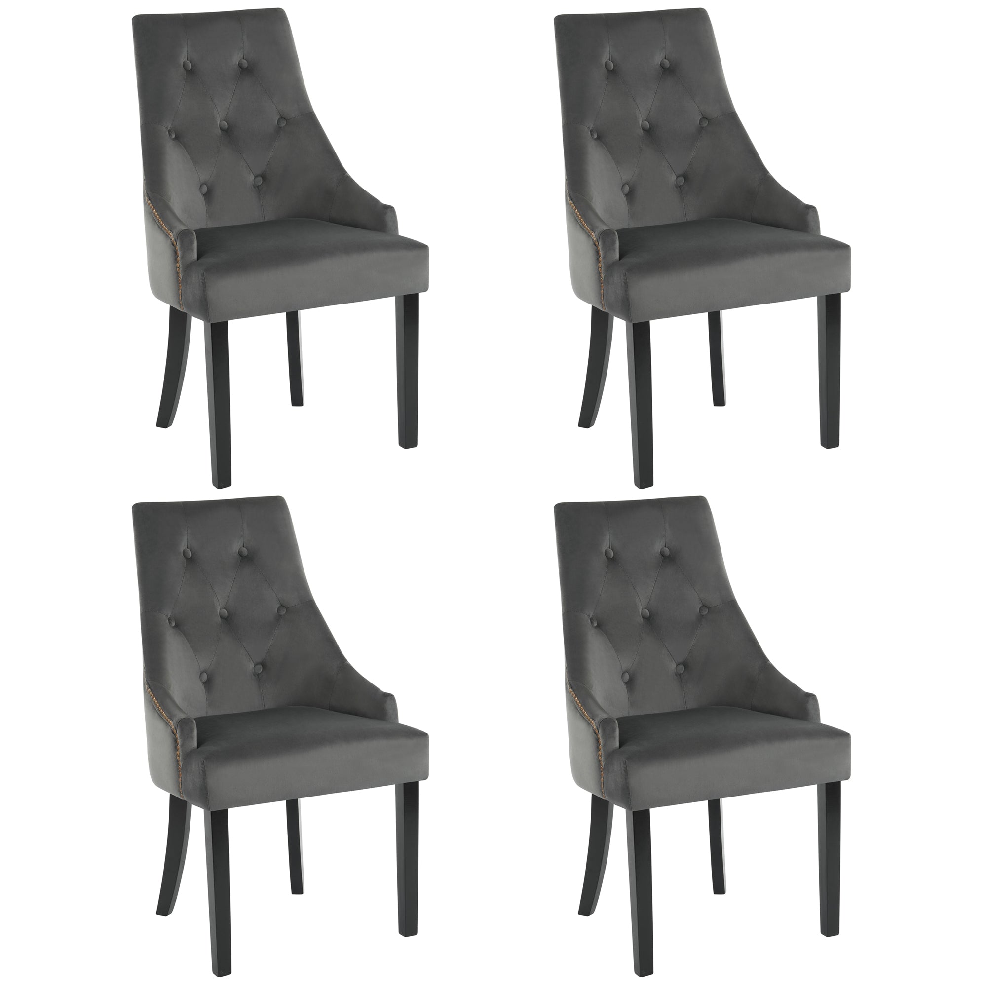 Logidon Set van 2 Retro Eetkamerstoelen Met Ronde Knopen Fluweel Grijs