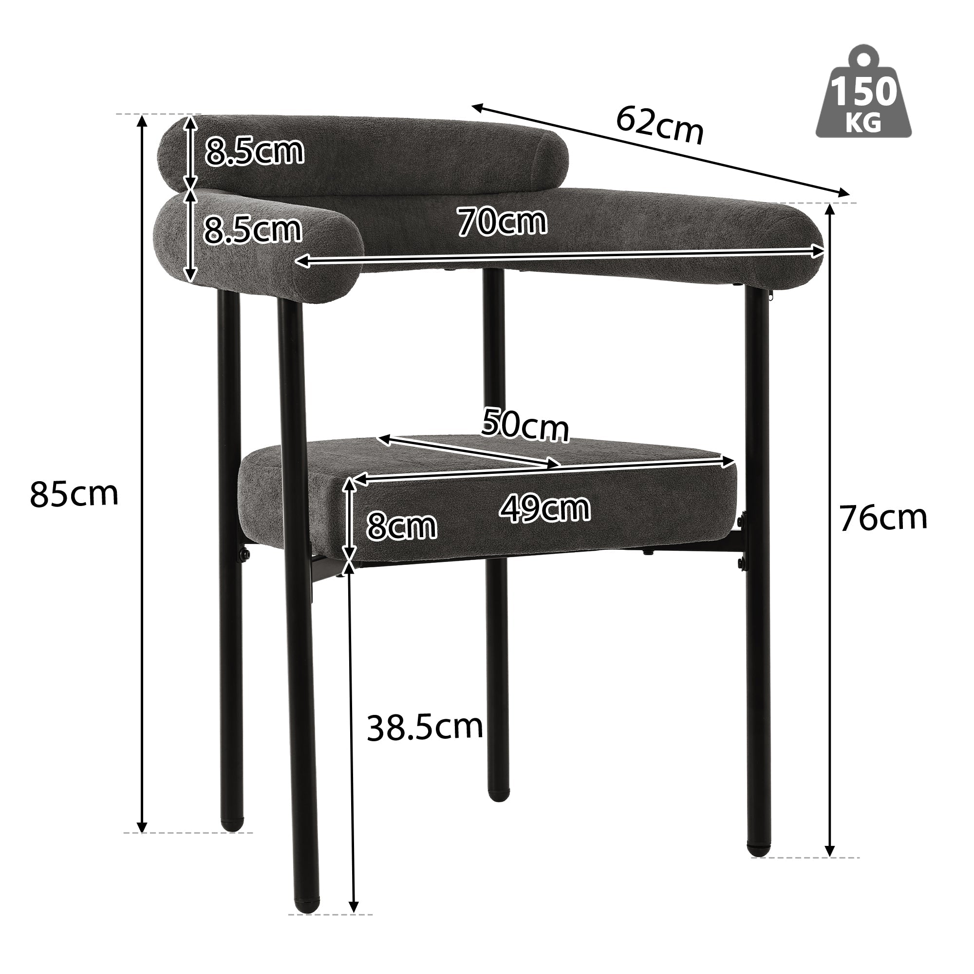 Logidon 6 eetkamerstoelen modern donkergrijs fluweel comfortabele ringstoelen