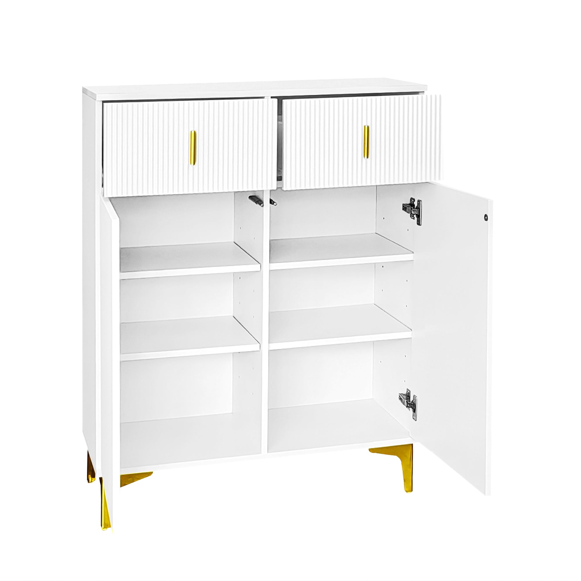 Logidon Sideboard White With Structured Panel And Adjustable Shelves