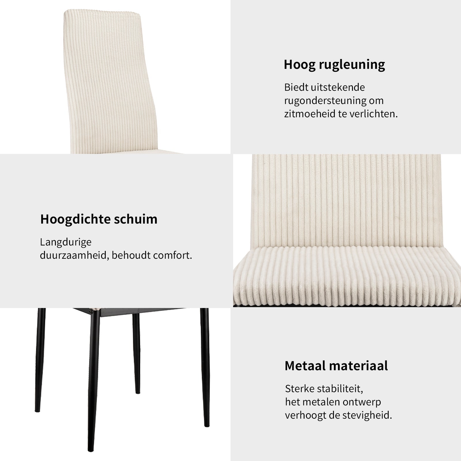 Logidon Eetkamerstoel set van 4 beige corduroy hoge rugleuning