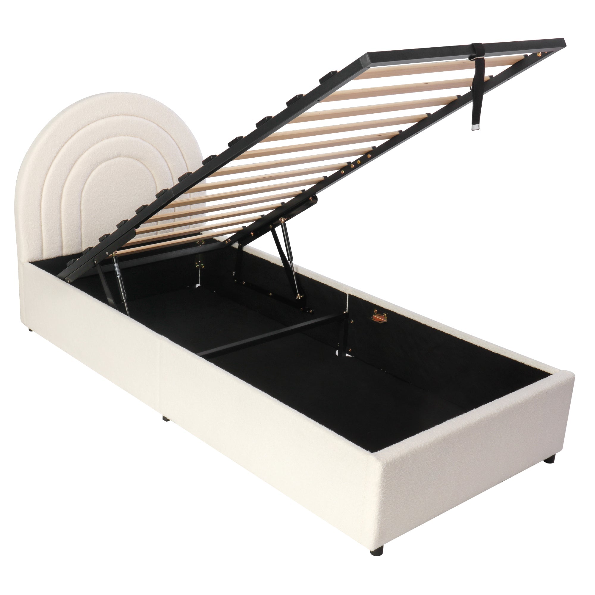 Logidon kinderbed 90x200 beige bouclé hoofdbord lattenbodem