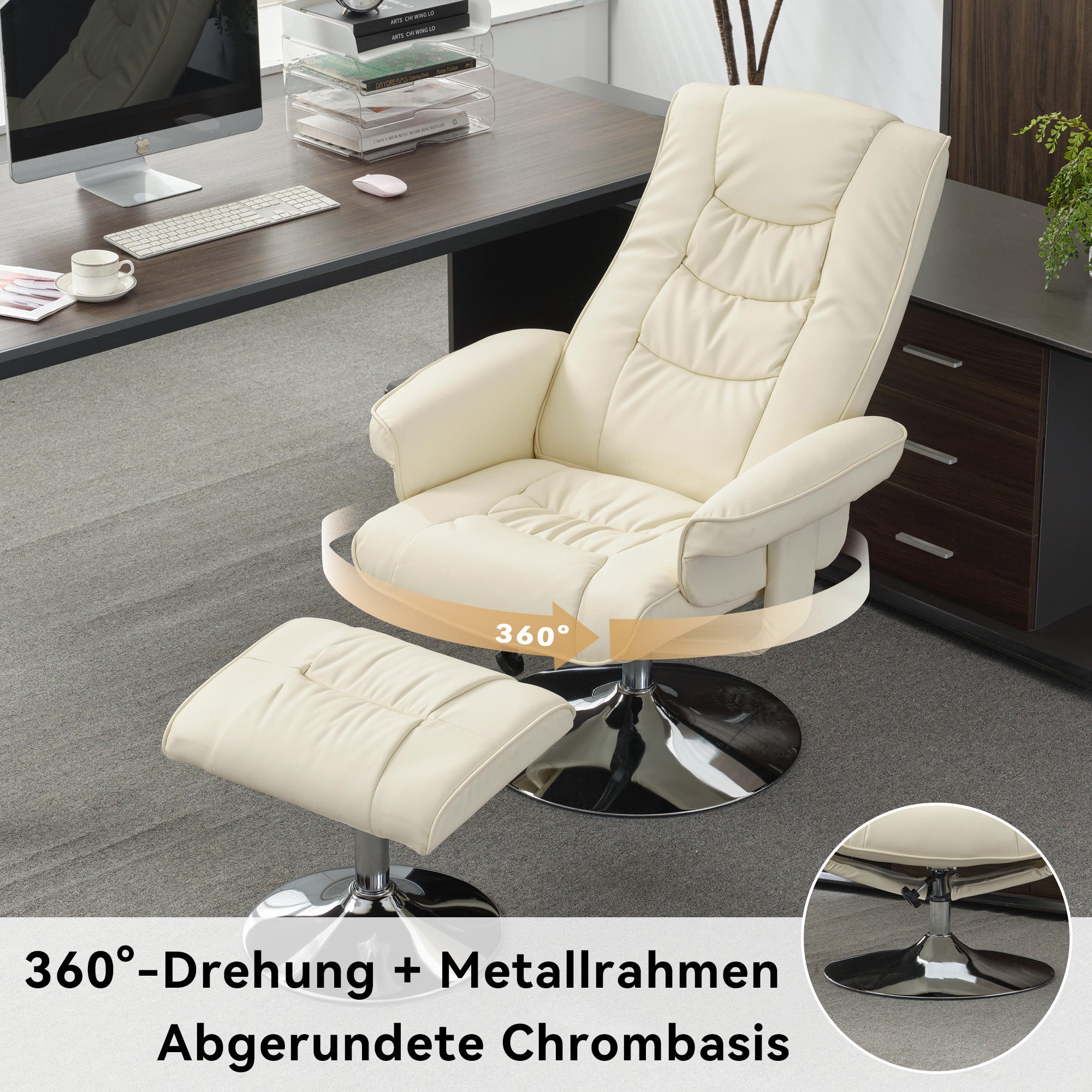 Logidon massagestoel met PU bekleding en voetenbank beige 5-punts massage