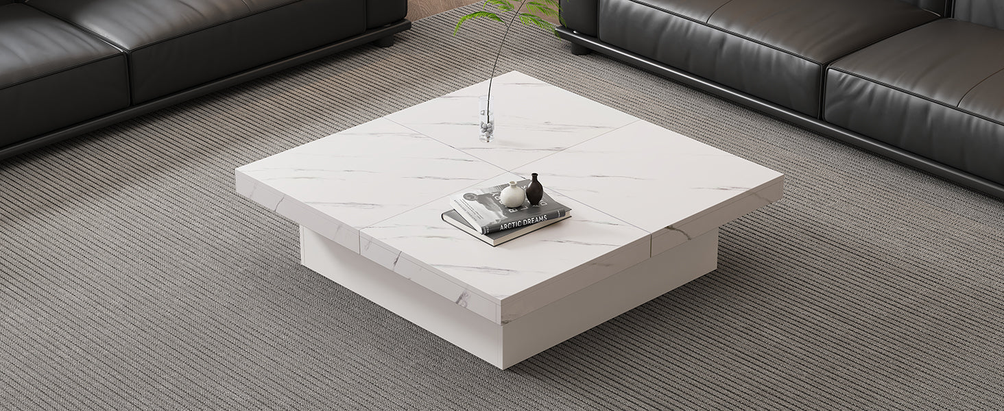 Logidon vierkante salontafel wit marmerlook 90x90x25 cm met lades
