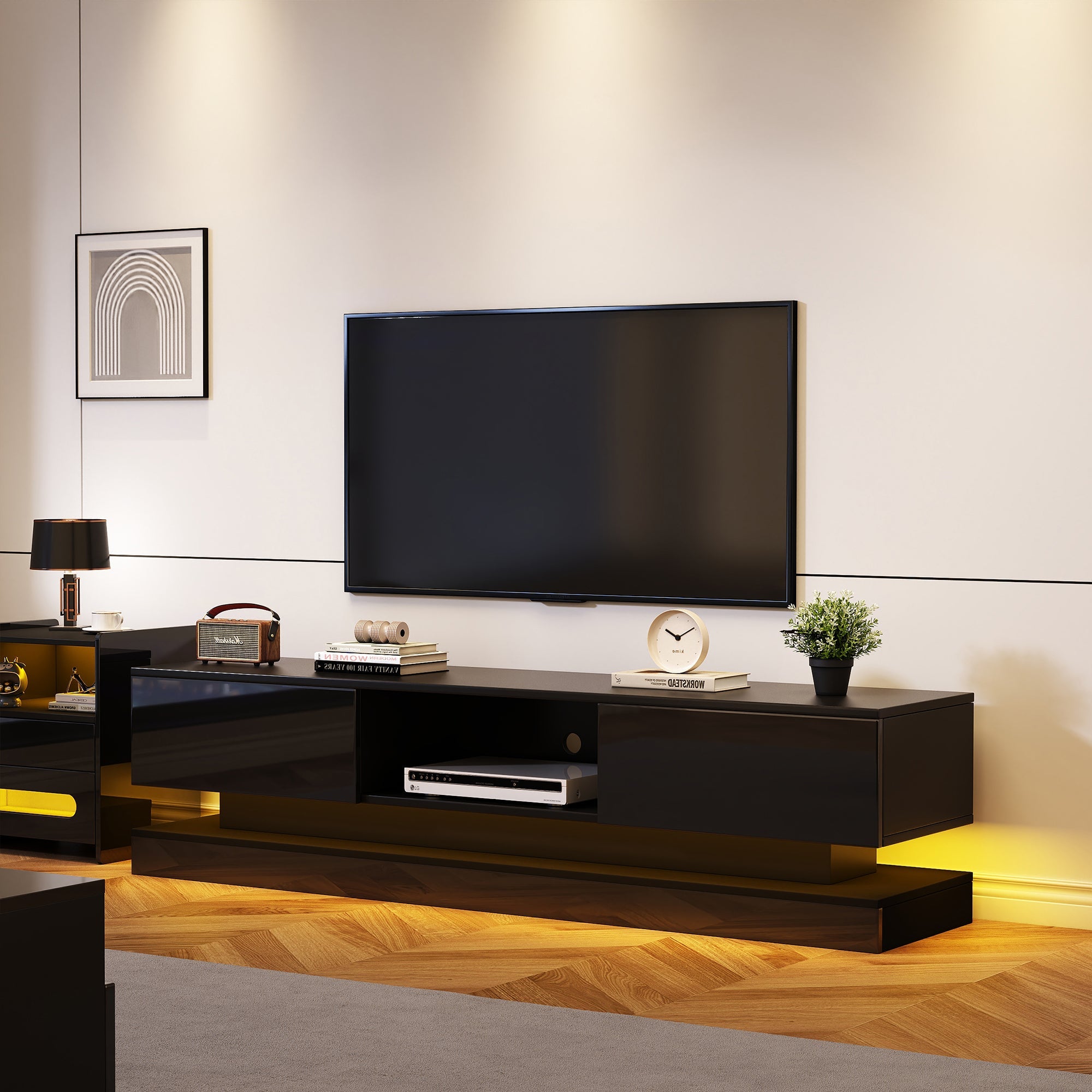 Logidon Zwart Hoogglans TV-meubel 160 CM Met LED 2 Laden