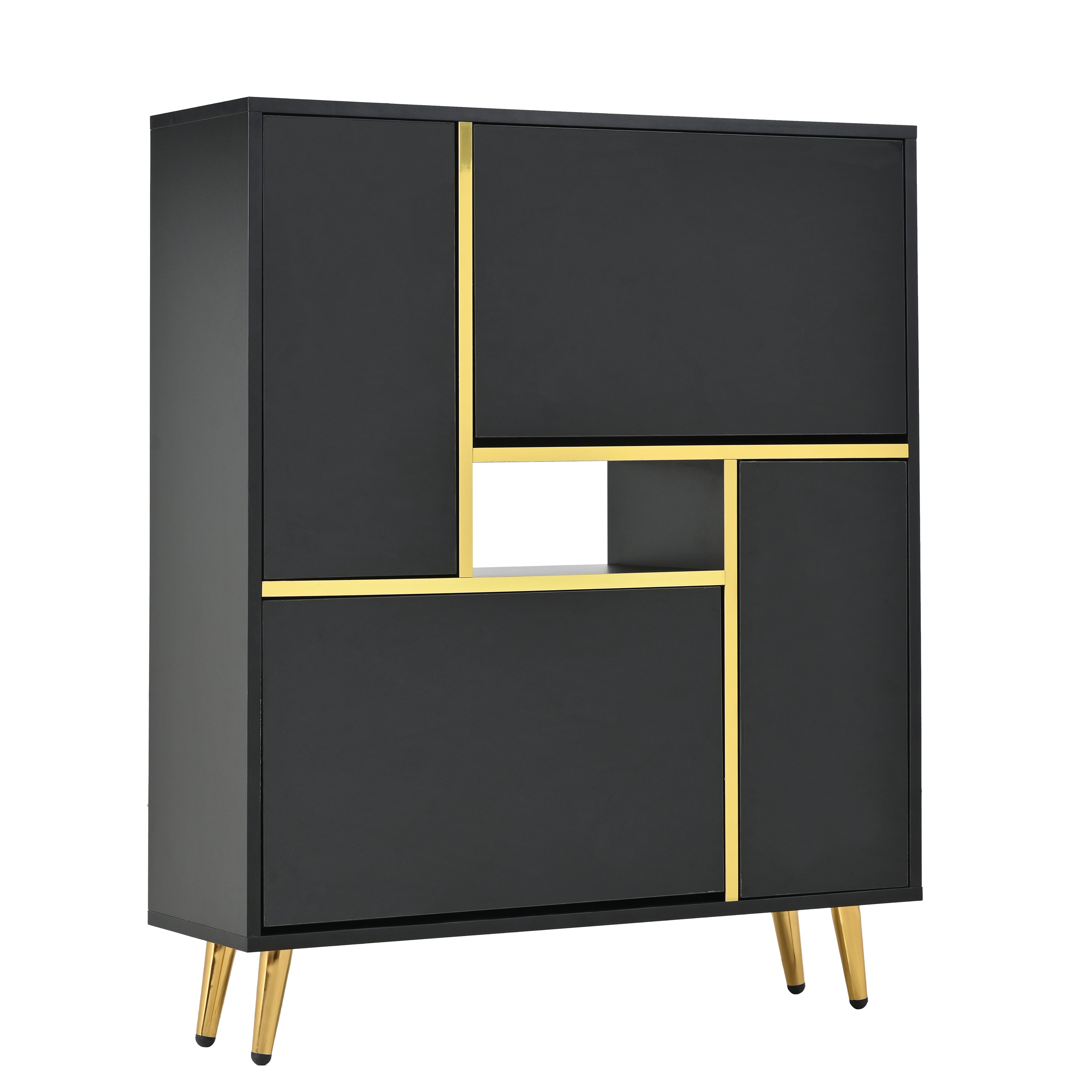 Logidon Moderne Schoenenkast Zwart Hoogglans LED 80x25x96 cm