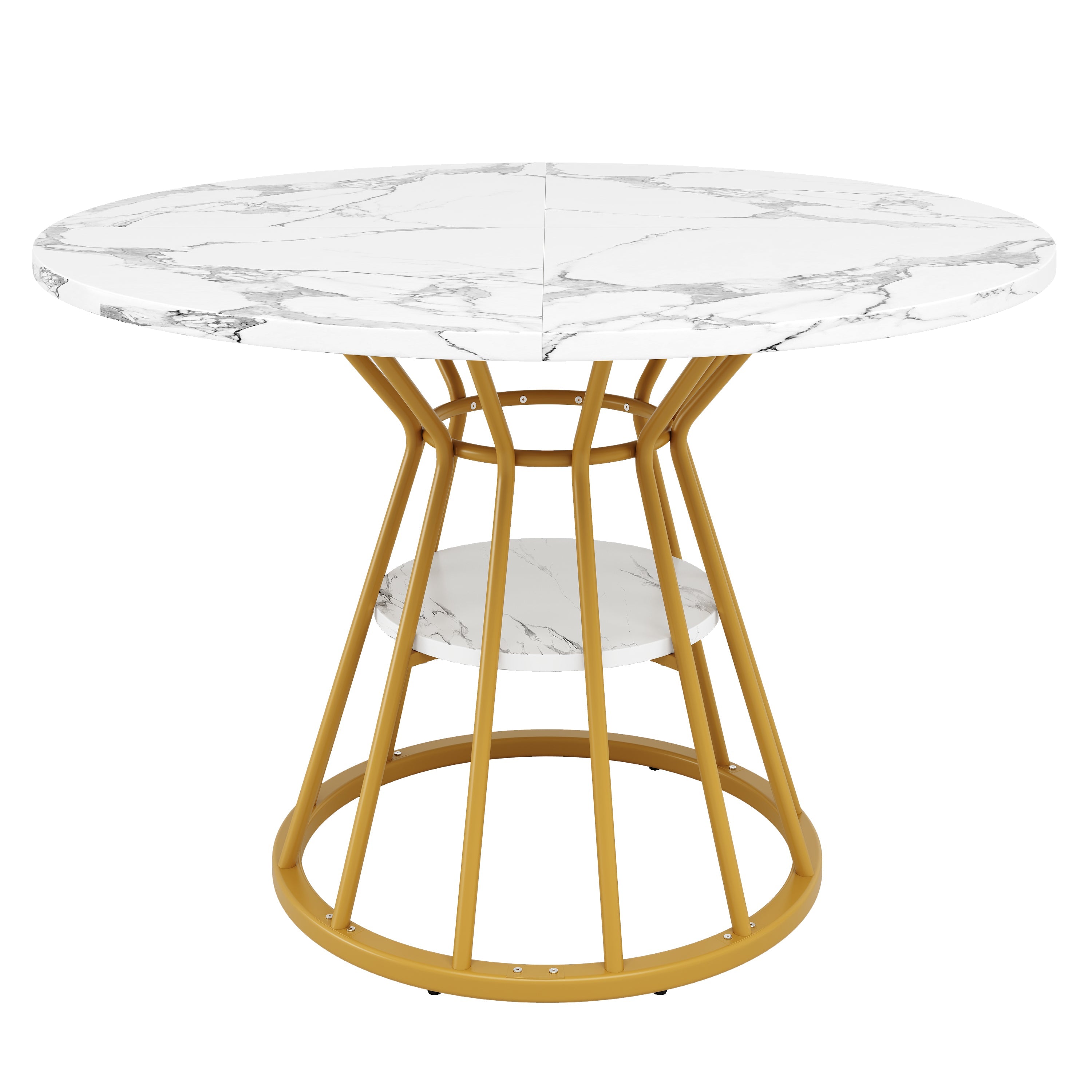 Logidon ronde eettafel 100 cm marmerpatroon gouden metalen poten