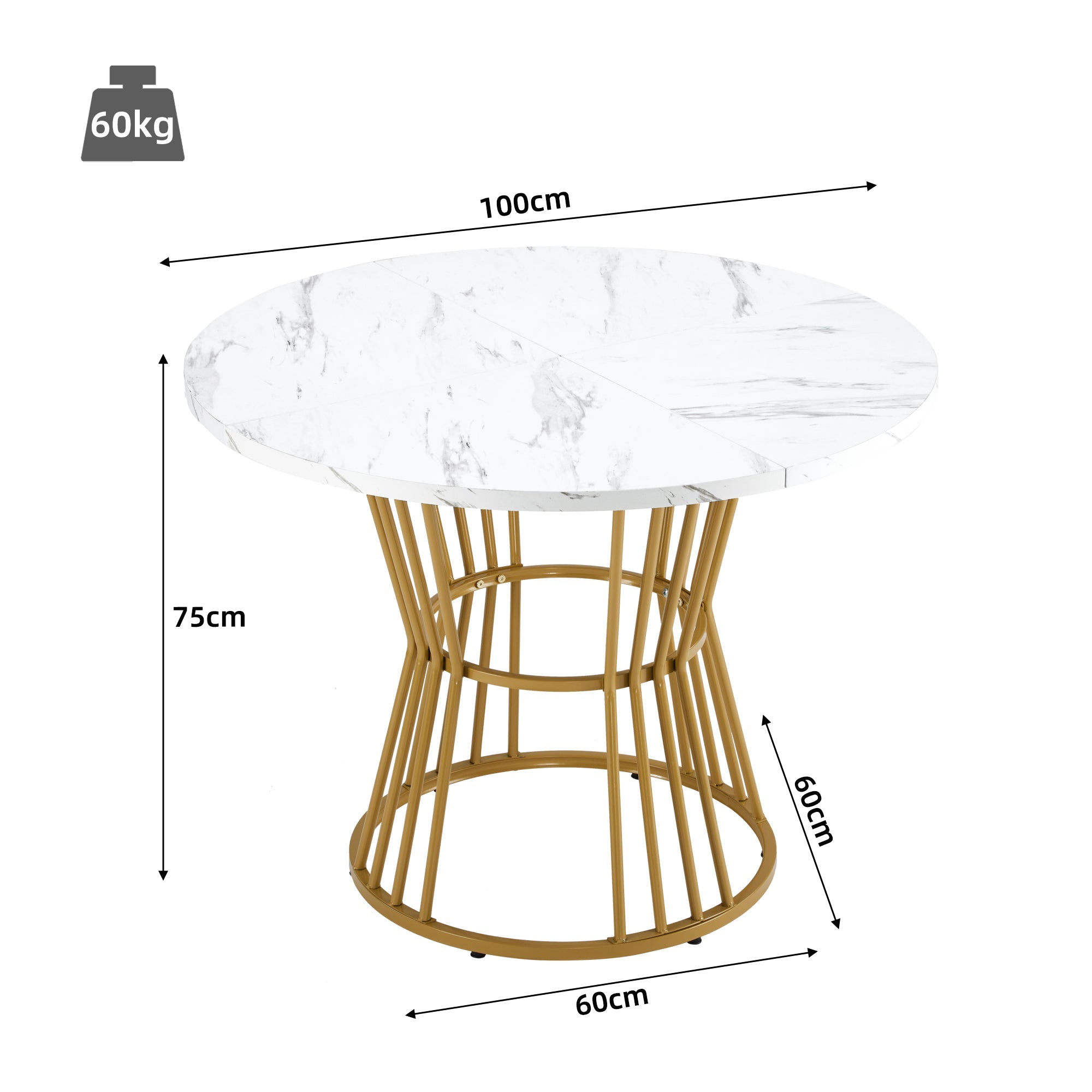 Logidon Eettafelset 100 cm Witte MDF Tafel Gouden Poten Groene Stoelen