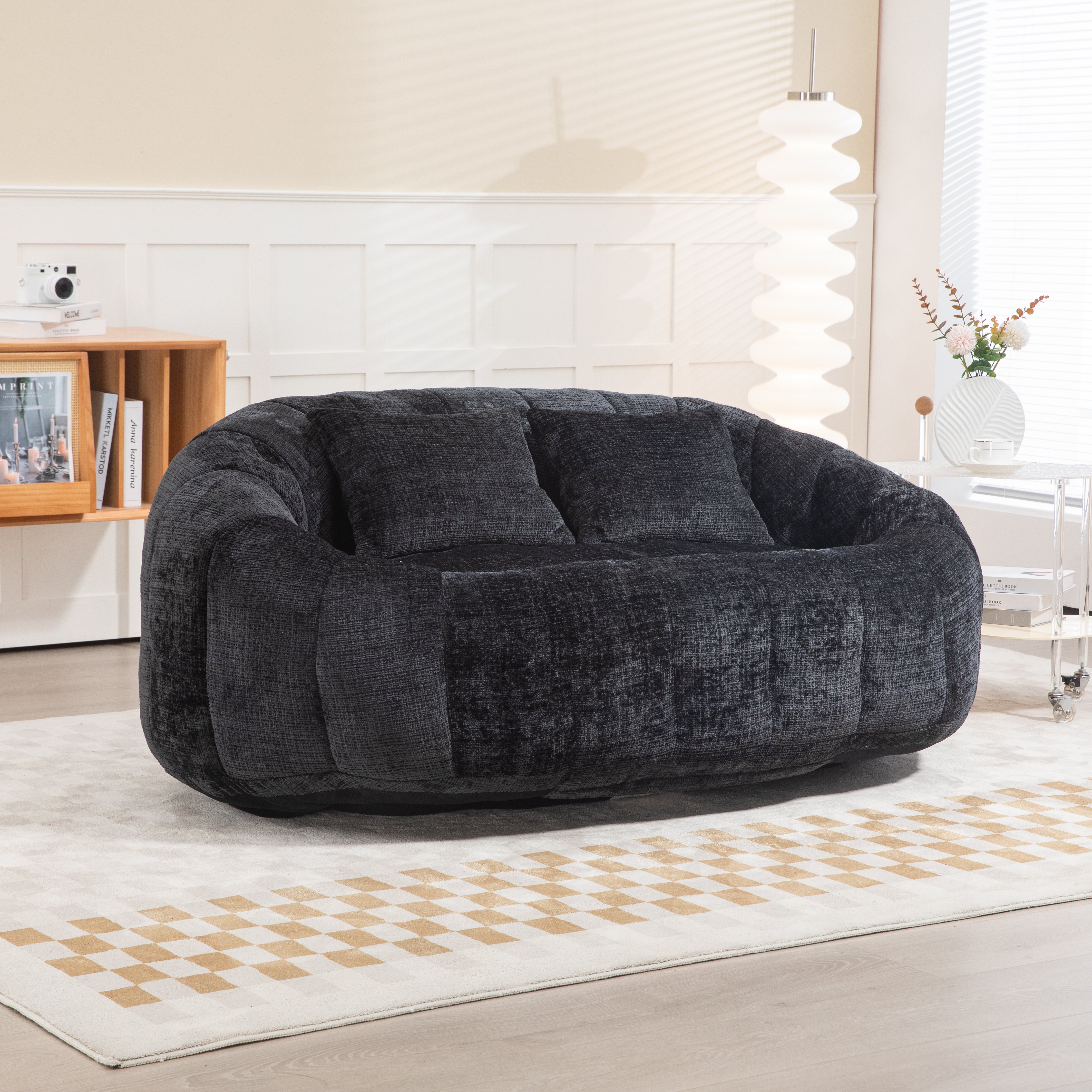 Logidon Luxe Zitzak met Hoge Rug Chenille Zwart 150x95 cm