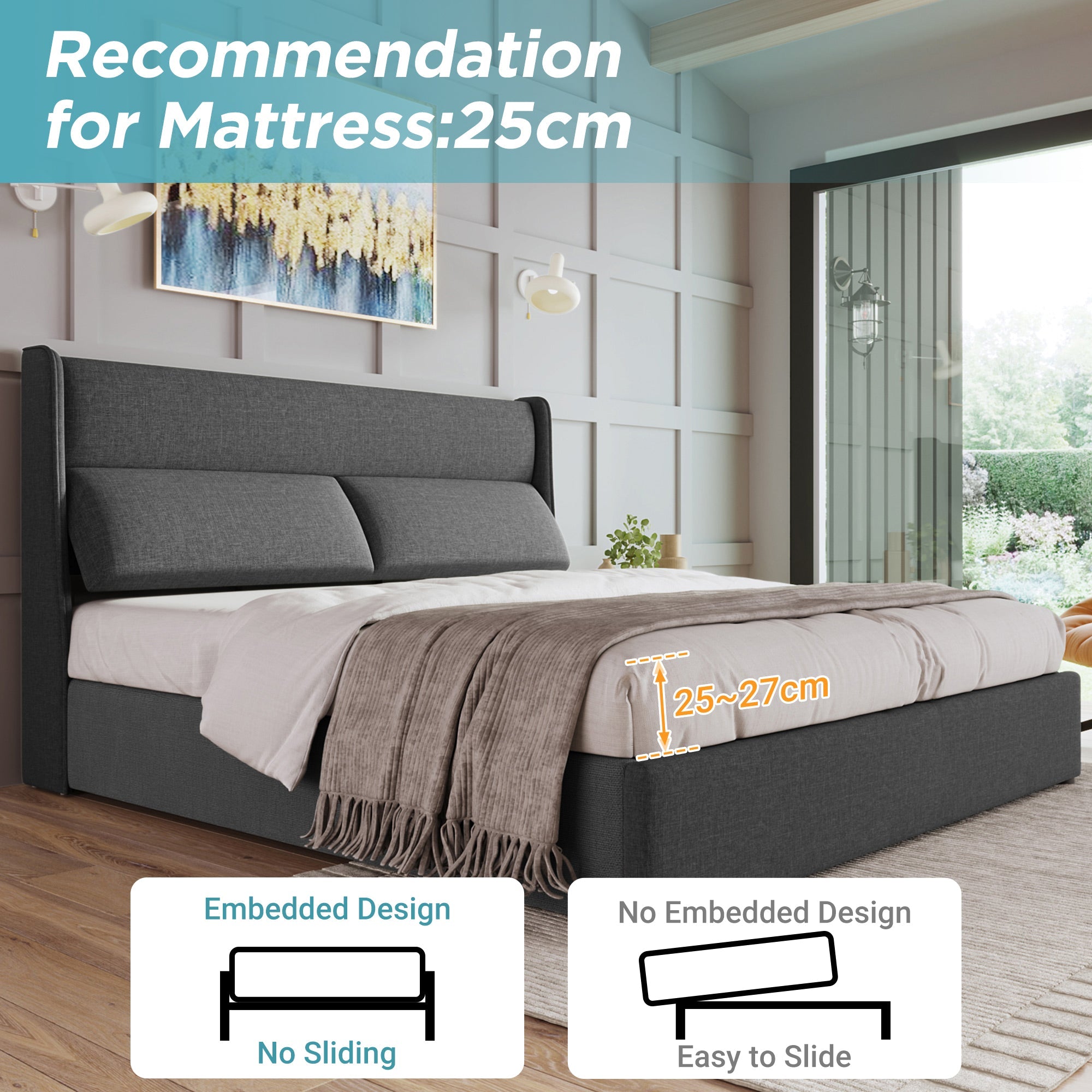 Logidon gestoffeerd bed 180x200cm verstelbare hoofdsteunen met opbergruimte