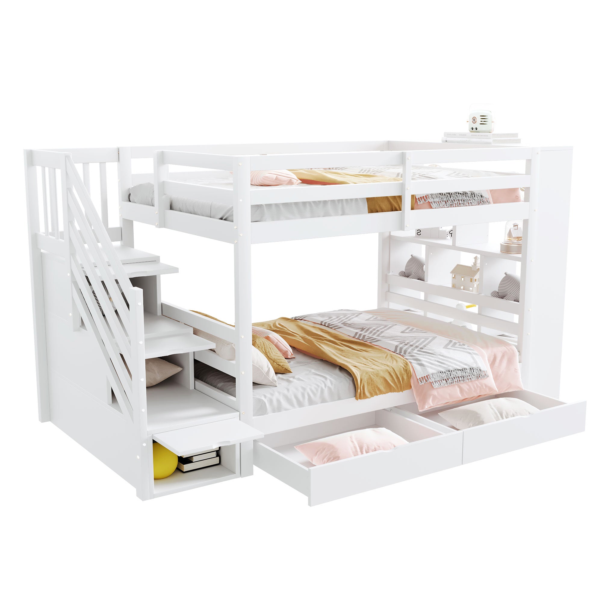 Logidon stapelbed 90x200 cm met veiligheidstrap en opbergruimte wit