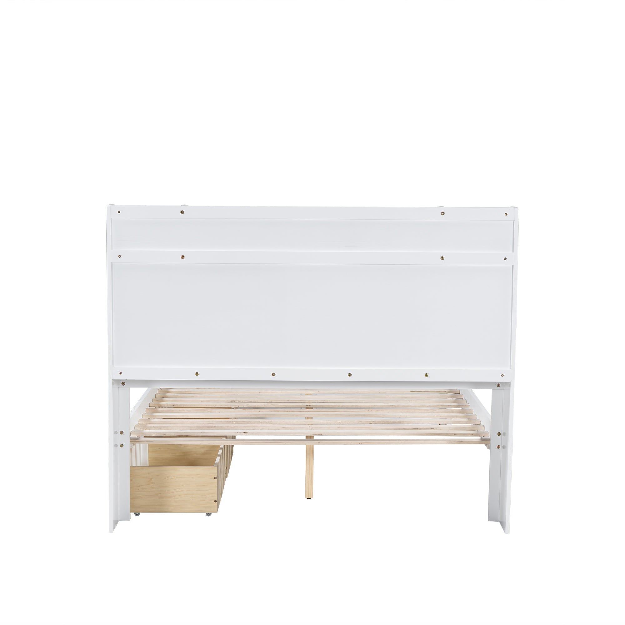 Logidon tweepersoonsbed witgrijs 140x200 cm plank drie lades op wielen