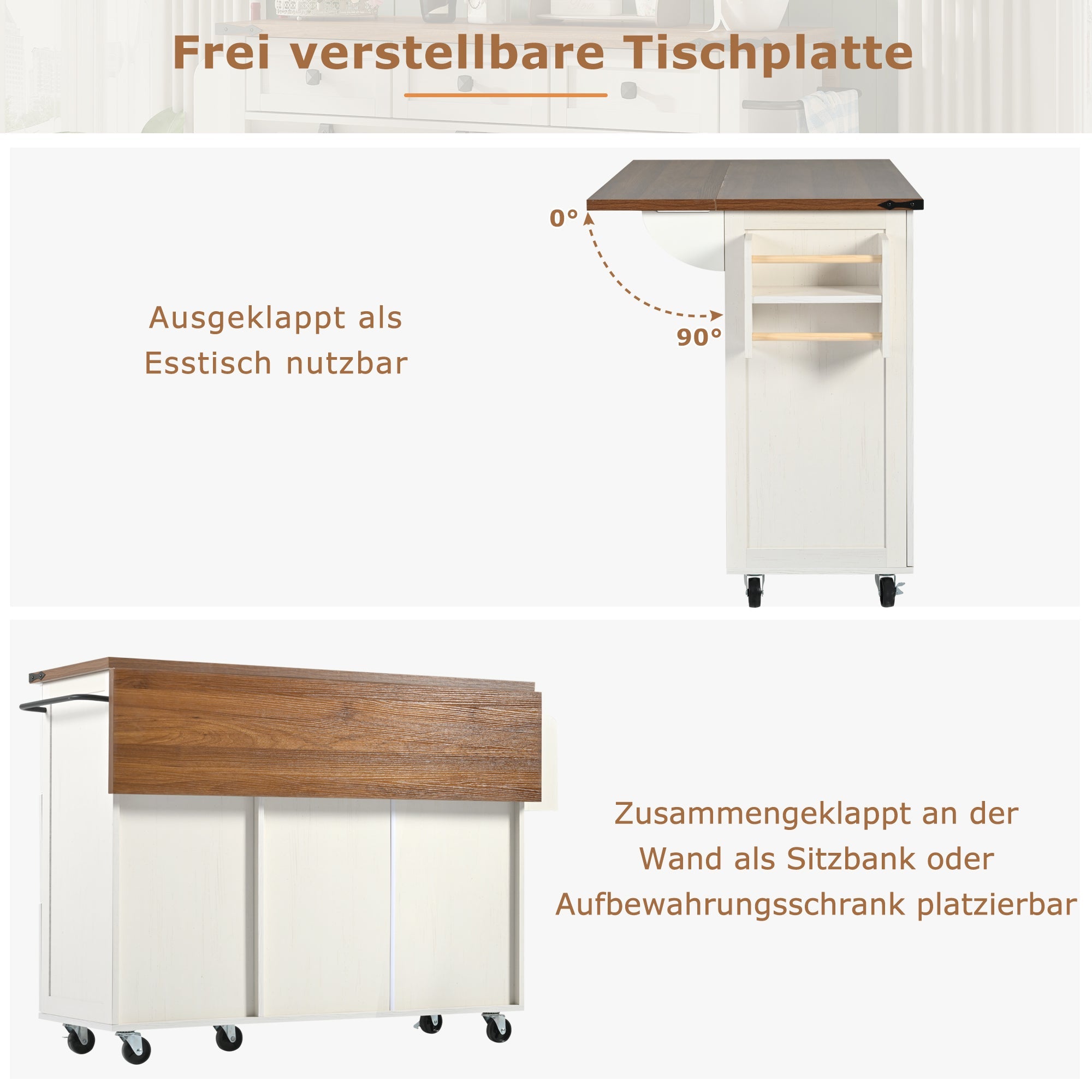 Logidon kitchen island with extendable worktop beige MDF 140 x 45 cm