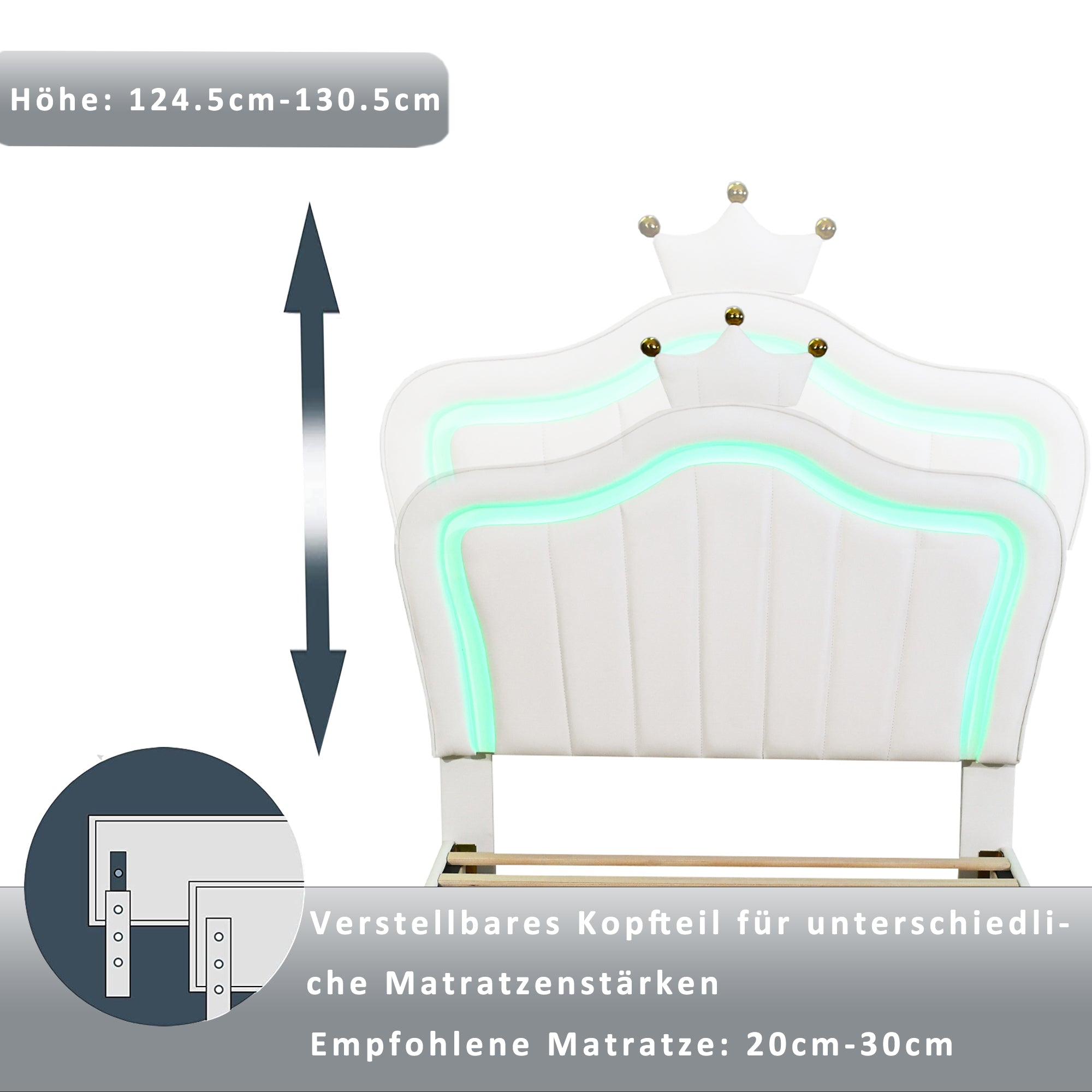 Logidon kinderbed 90x200 wit kroonbedframe LED opbergruimte